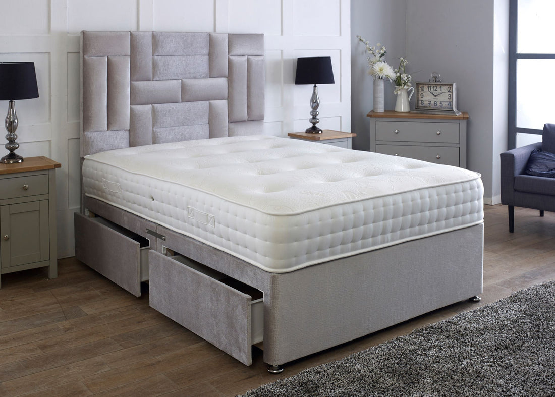 Medusa Divan Bed Finished With 54'' Floorstanding Multi Panel Headboard
