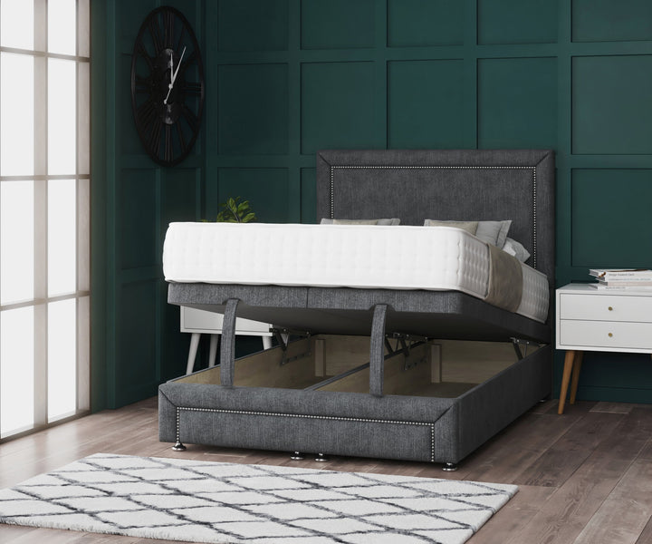 Hannah Beading Ottoman Divan Bed With Headboard & Footboard