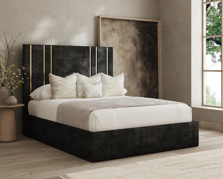 Shelby Gold Strip Bed Frame – Luxury Upholstered Bed