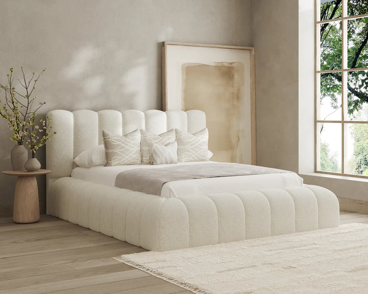 Marshmallow Boucle Bed Frame – Luxury Upholstered Bed in Soft Teddy Fabric | Double, King & Super King Sizes