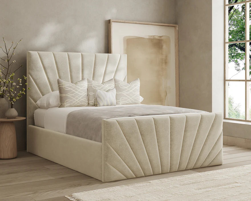 Sunrise Velvet Bed Frame – Luxury Upholstered Bed in Multiple Sizes & Fabrics