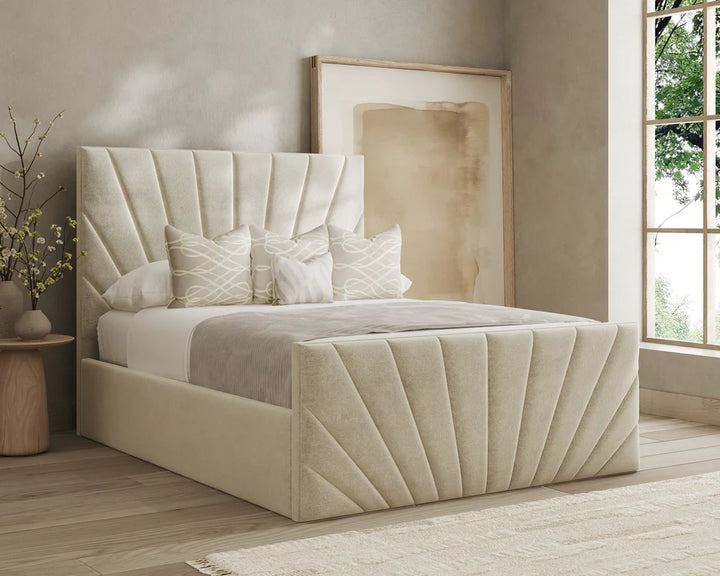 Sunrise Velvet Bed Frame – Luxury Upholstered Bed in Multiple Sizes & Fabrics