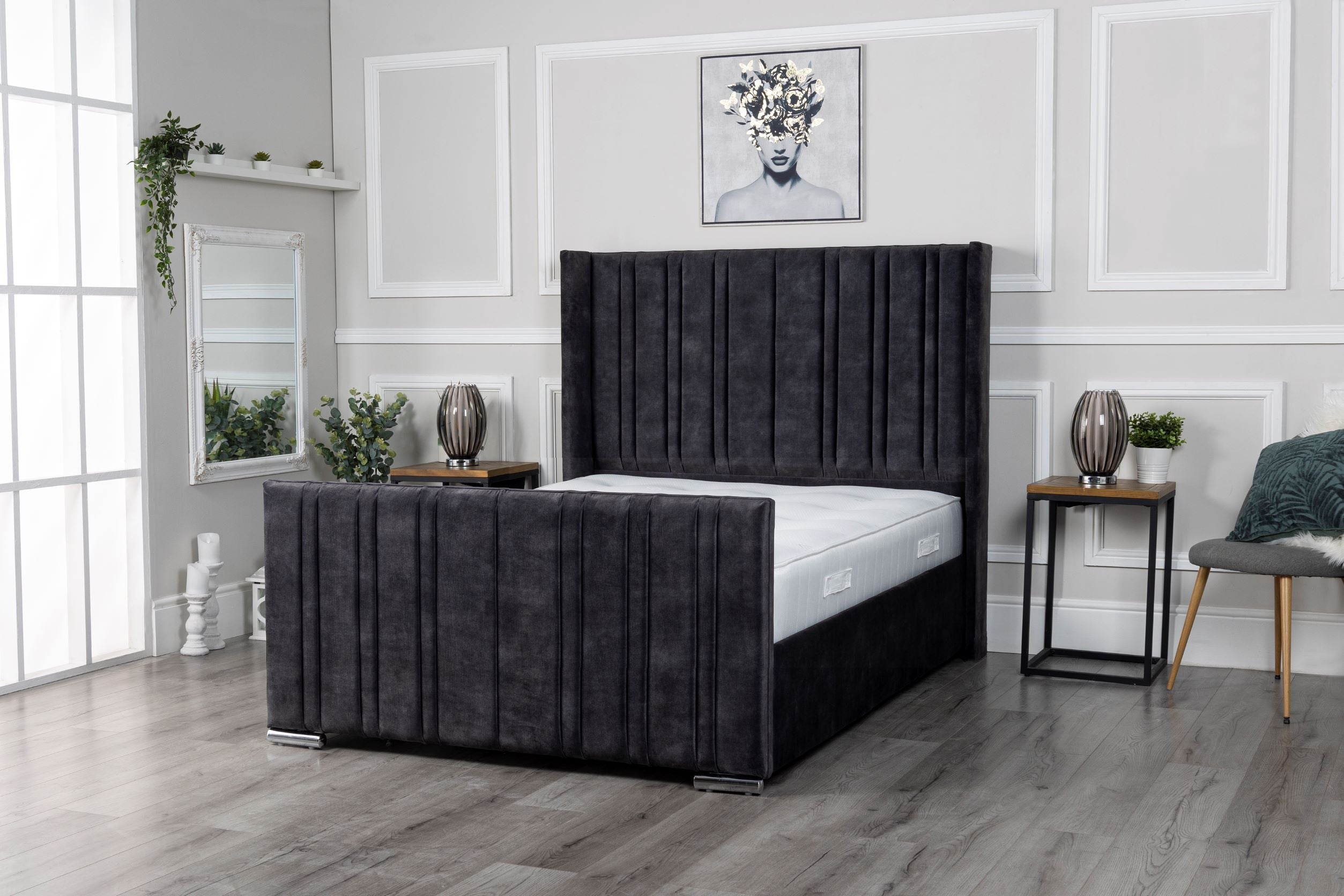 Luxe Winged Upholstered Bed Frame Elegant Bedroom Centerpiece