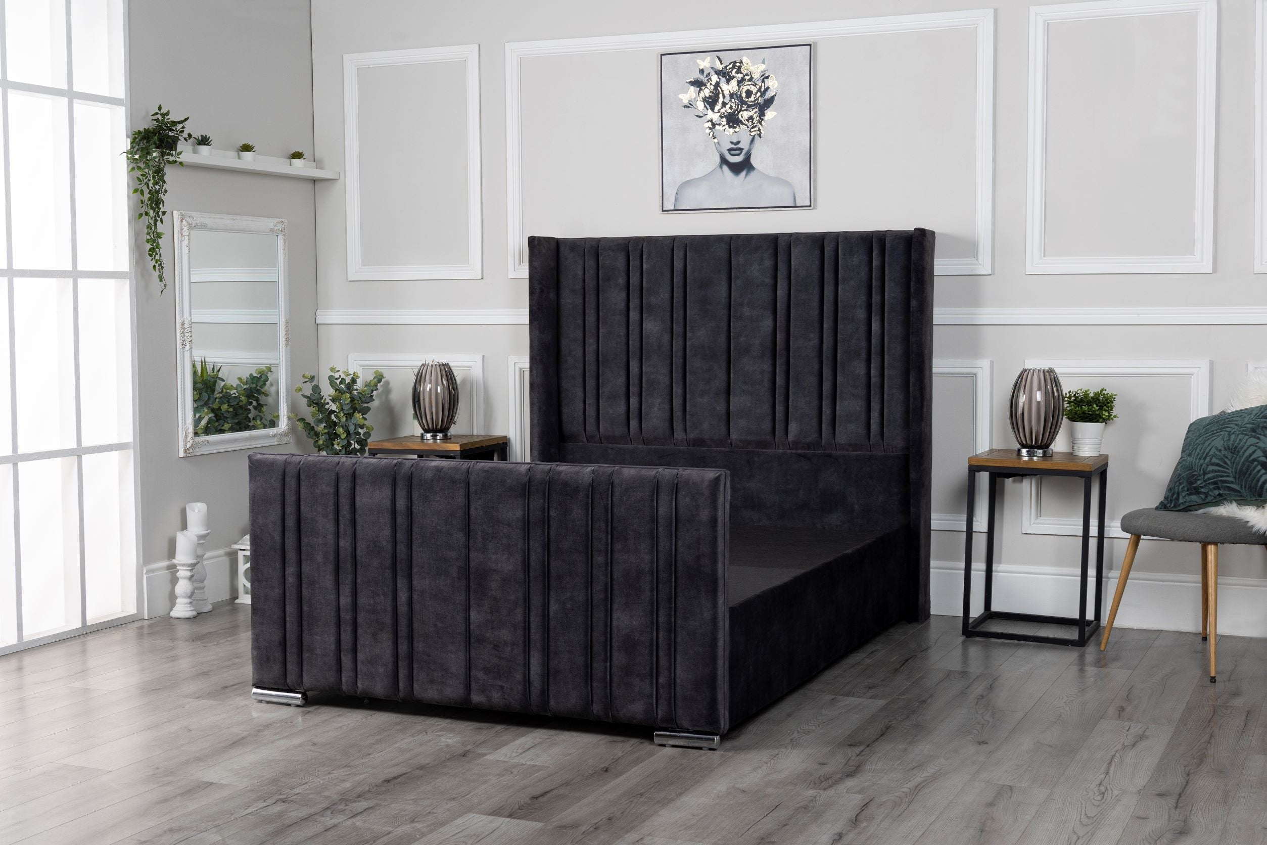 Luxe Winged Upholstered Bed Frame Elegant Bedroom Centerpiece