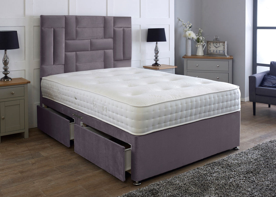 Medusa Divan Bed Finished With 54'' Floorstanding Multi Panel Headboard
