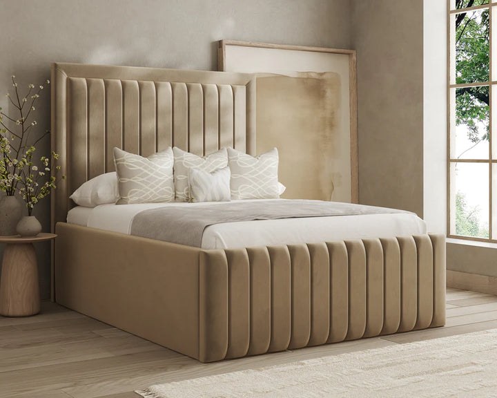 Bryan Panel Bed Frame – Luxury Upholstered Bed in Multiple Sizes & Fabrics
