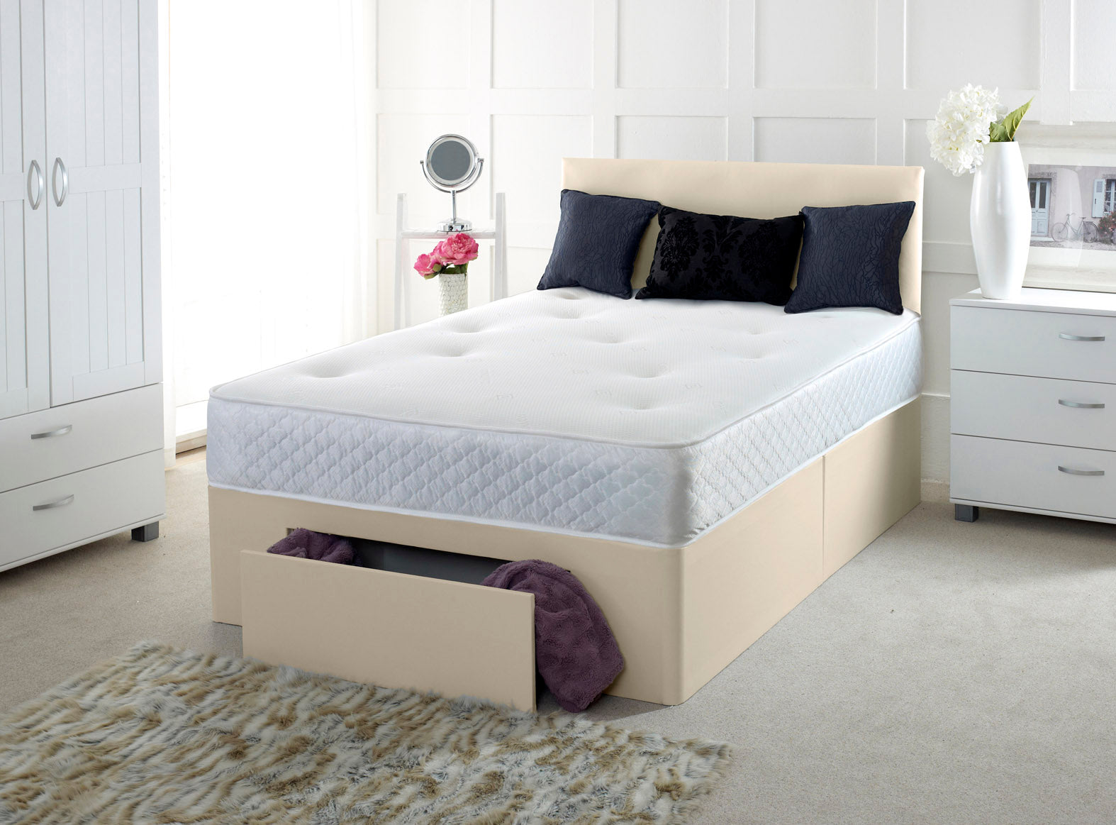 Plain Cassie Divan Bed Set with Memory Sprung Mattress