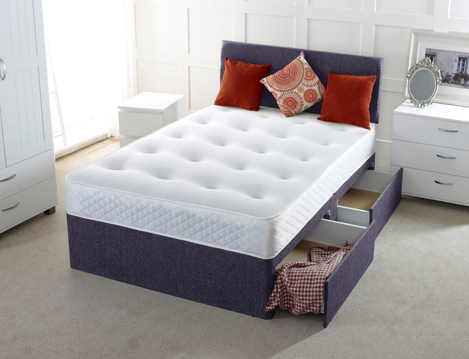 Plain Cassie Divan Bed Set with Memory Sprung Mattress