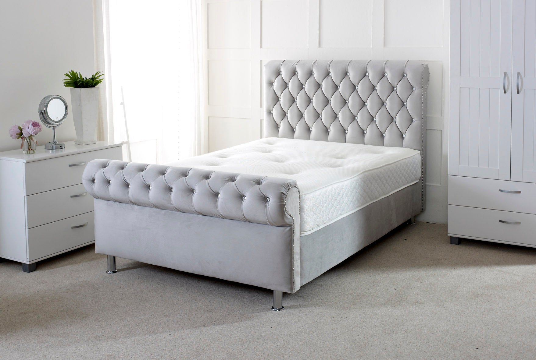 Chesterfield Sleigh Scroll Bed  Elegant Bedroom Design