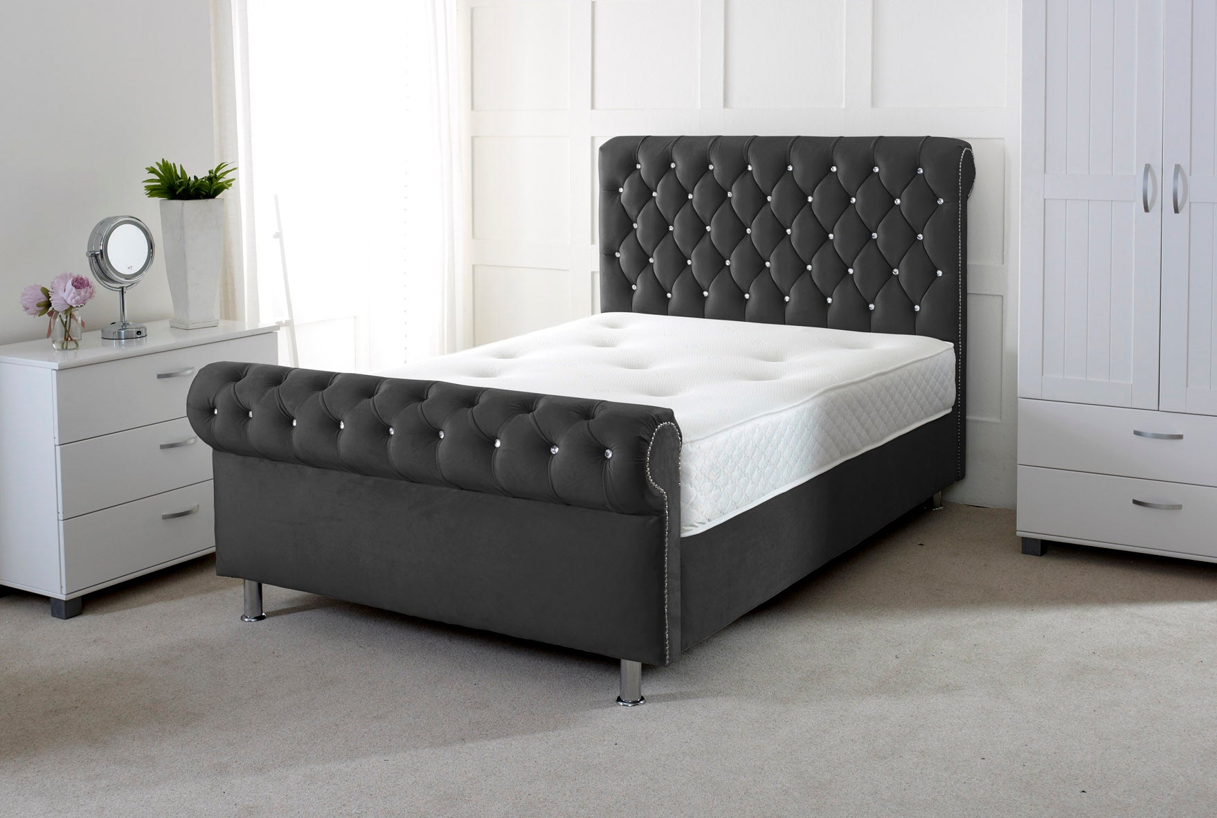 Chesterfield Sleigh Scroll Bed  Elegant Bedroom Design