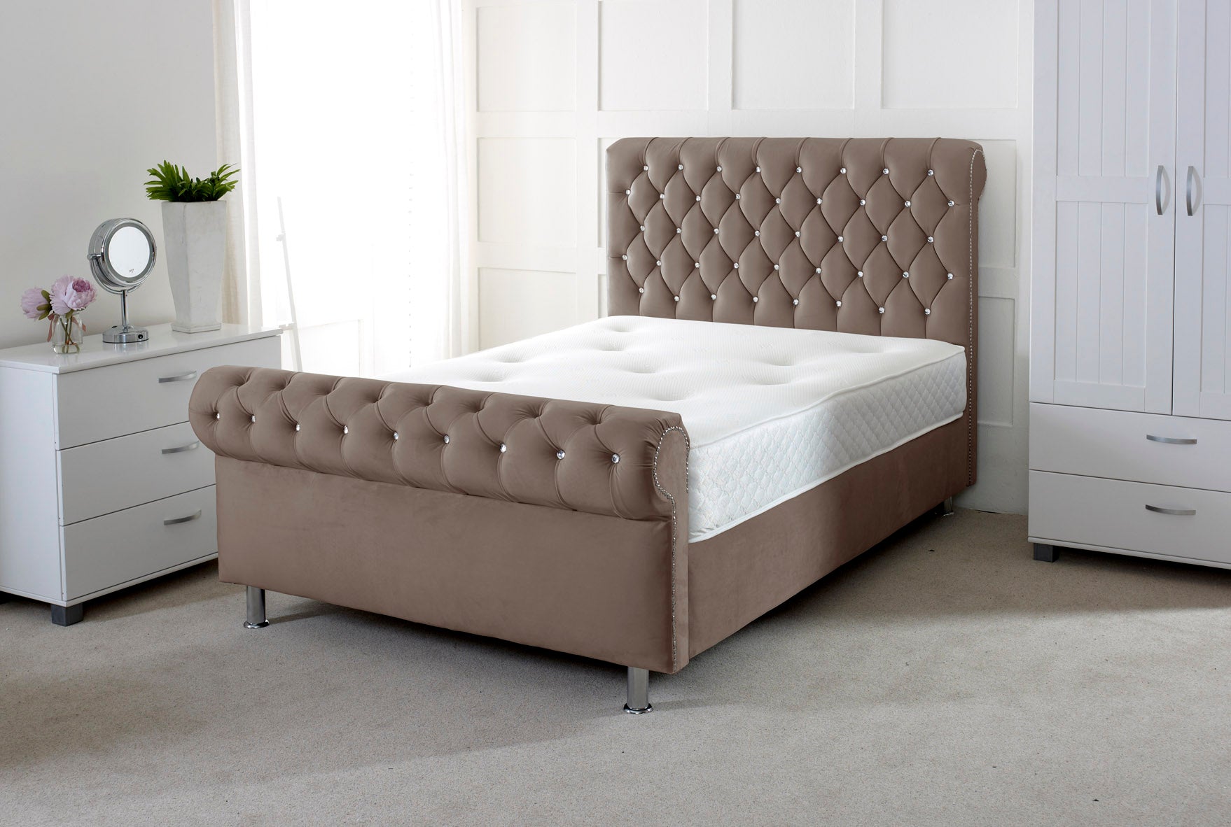 Chesterfield Sleigh Scroll Bed  Elegant Bedroom Design