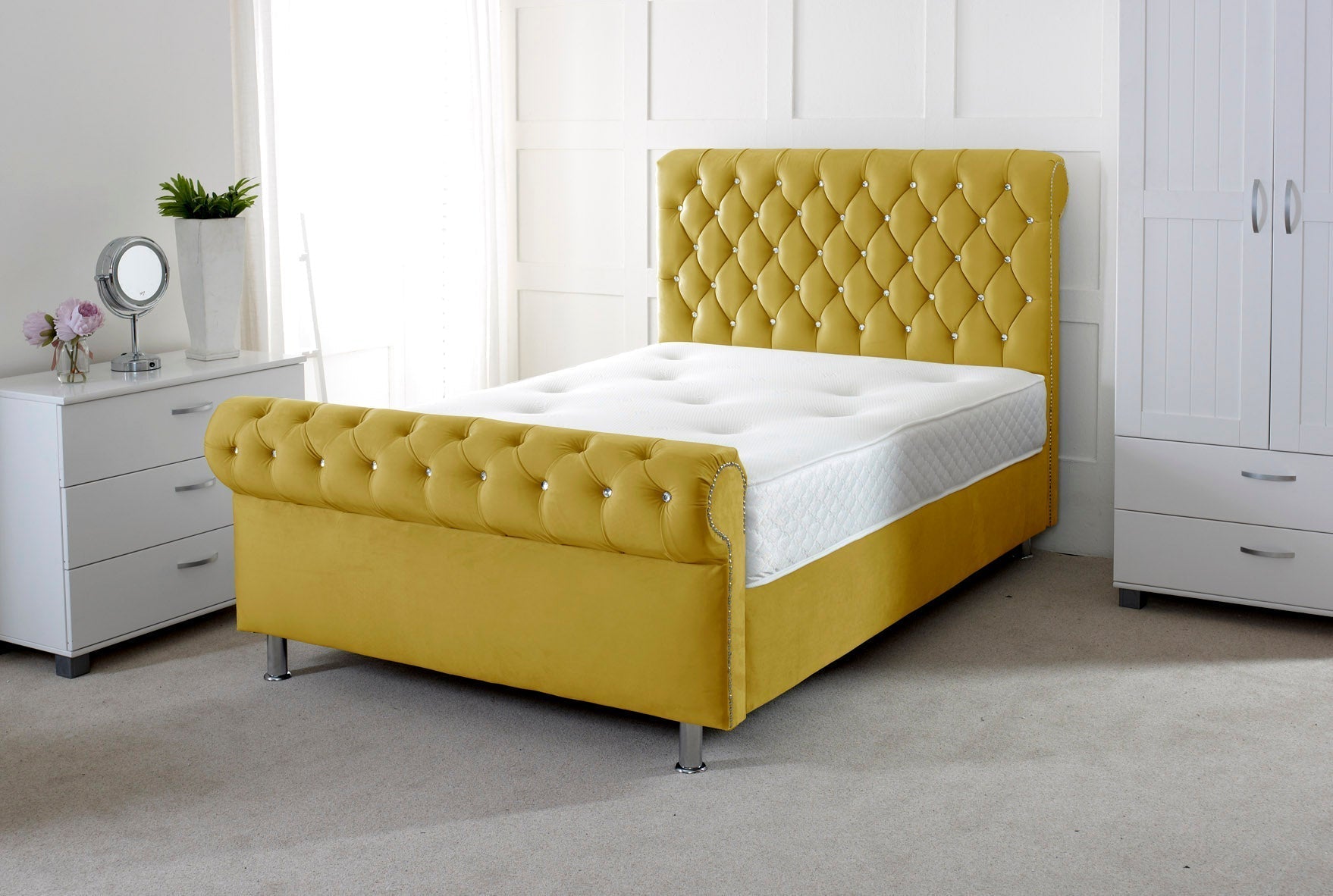 Chesterfield Sleigh Scroll Bed  Elegant Bedroom Design