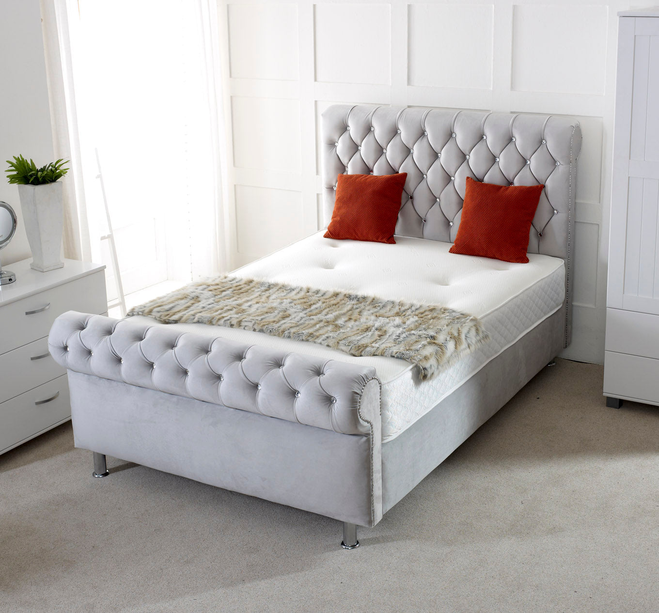 Chesterfield Sleigh Scroll Bed  Elegant Bedroom Design