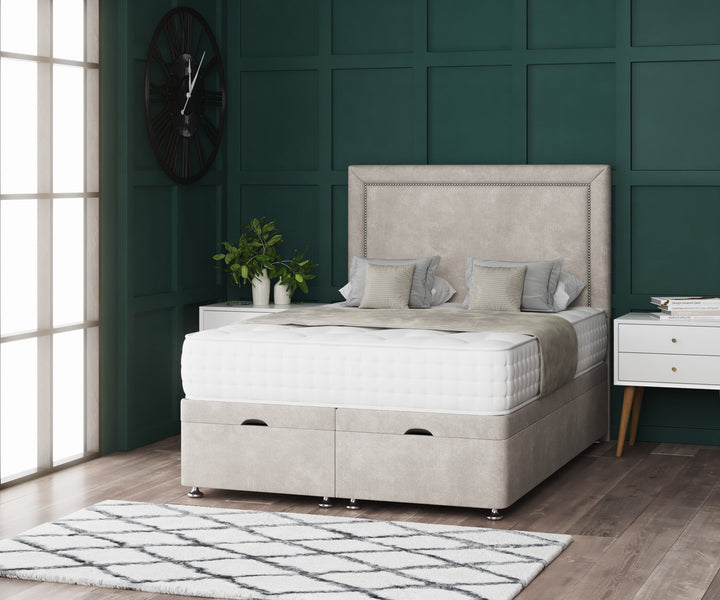 Hannah Beading Ottoman Storage Divan Bed With Headboard