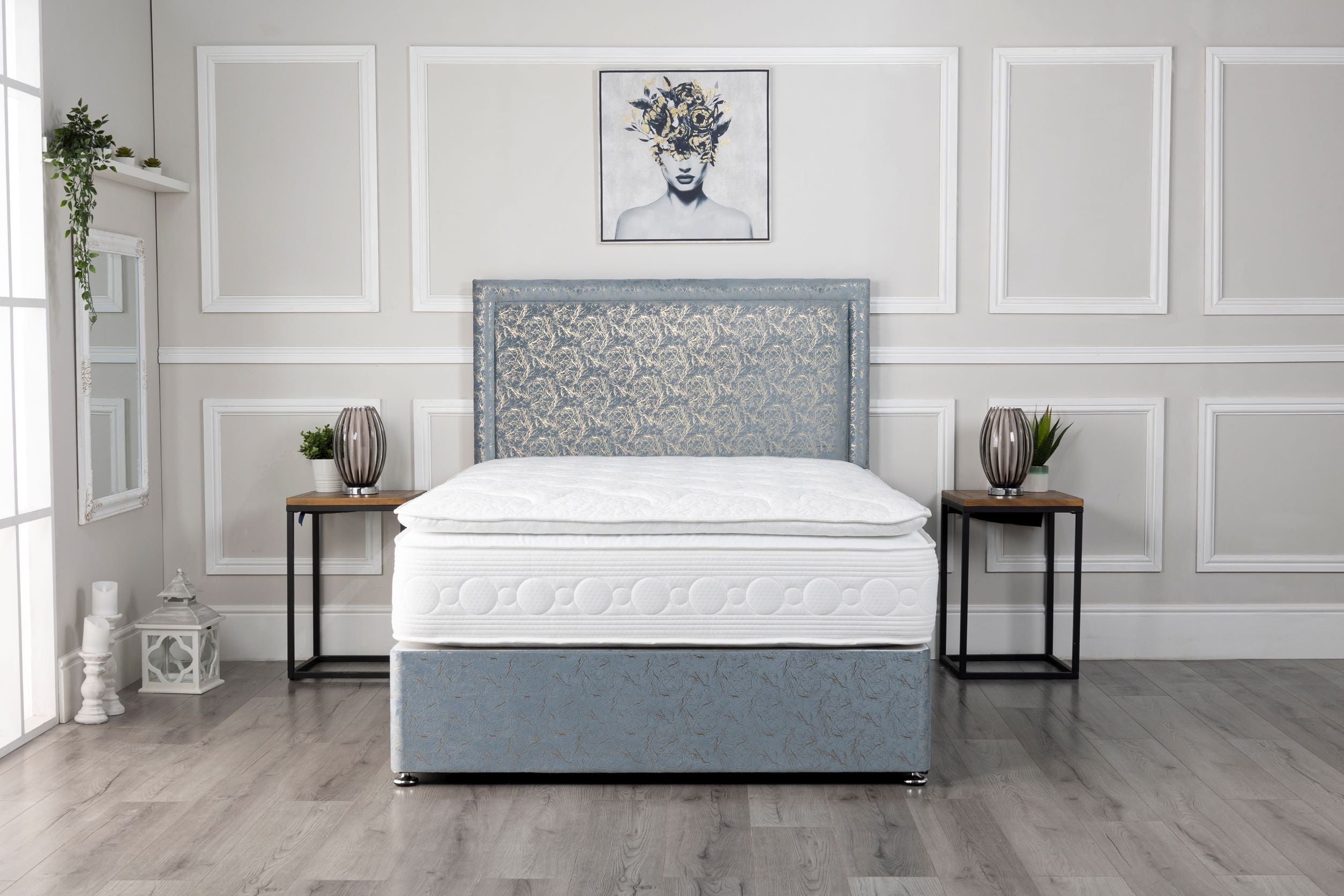 Galaxy Divan Bed Set in Sky Marble with 54'' Floorstanding Headboard