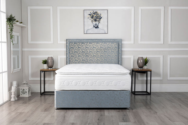 Galaxy Divan Bed Set in Sky Marble with 54'' Floorstanding Headboard