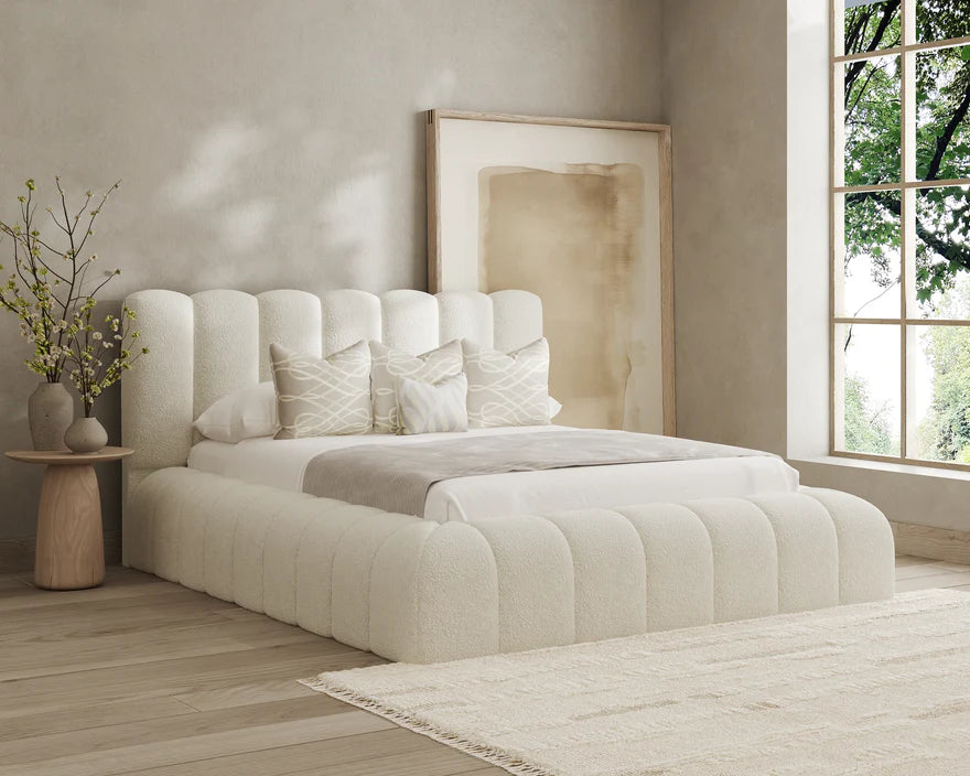 Marshmallow Boucle Bed Frame – Luxury Upholstered Bed in Soft Teddy Fabric | Double, King & Super King Sizes