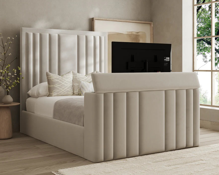Snuggle Velvet TV Bed with Hidden TV Lift | Double, King & Super King Sizes