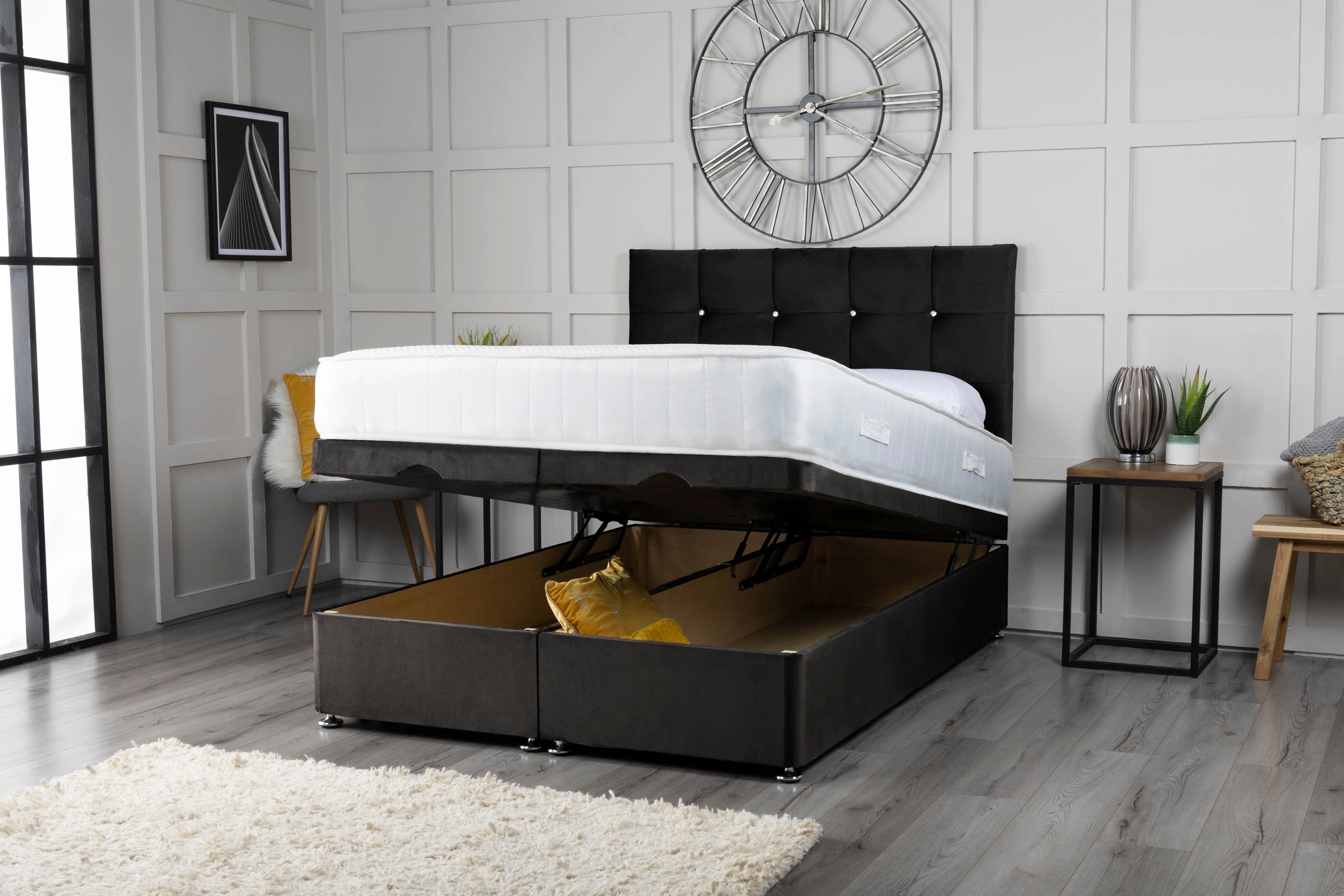 Cube Ottoman Storage Divan Bed With Headboard
