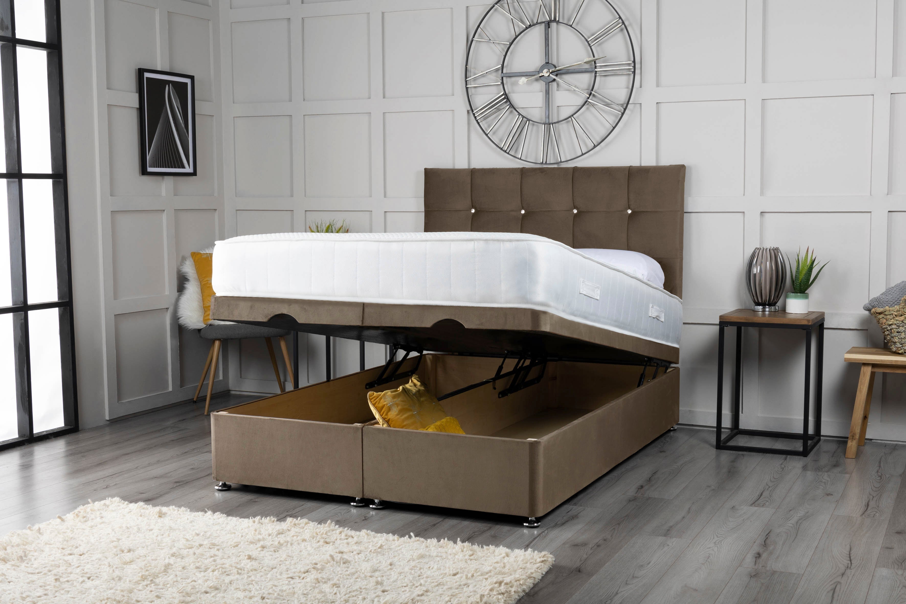 Cube Ottoman Storage Divan Bed With Headboard