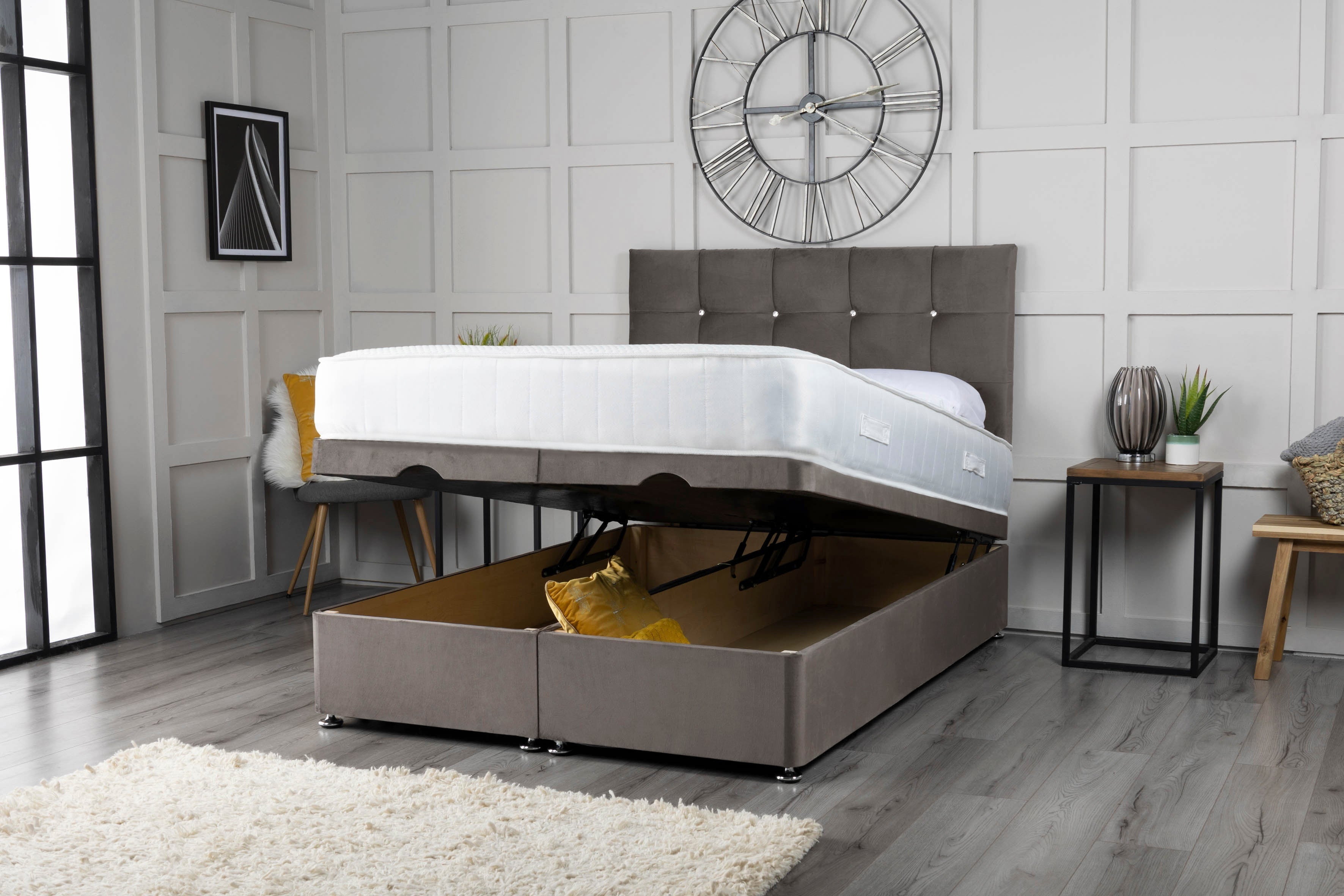 Cube Ottoman Storage Divan Bed With Headboard