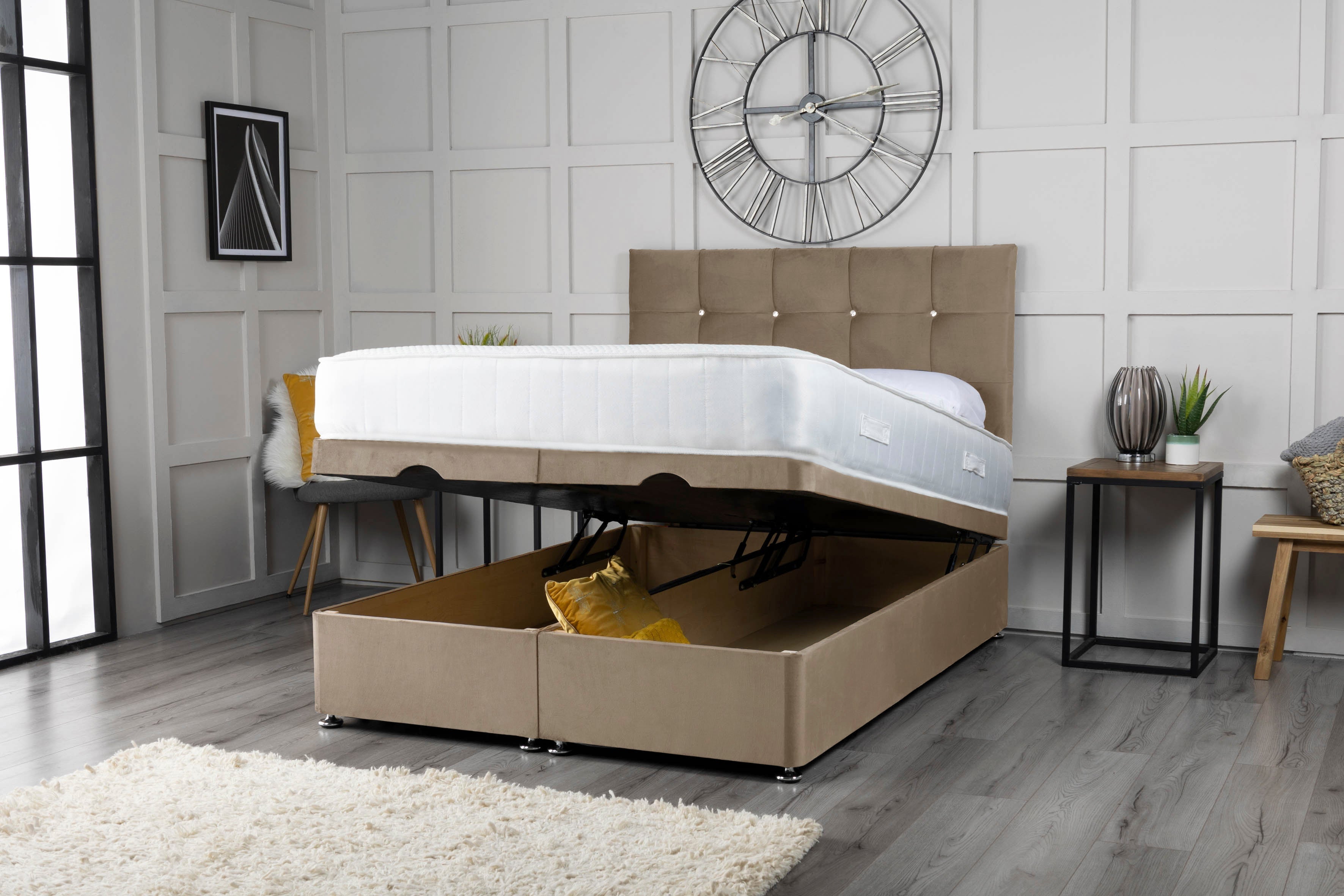 Cube Ottoman Storage Divan Bed With Headboard
