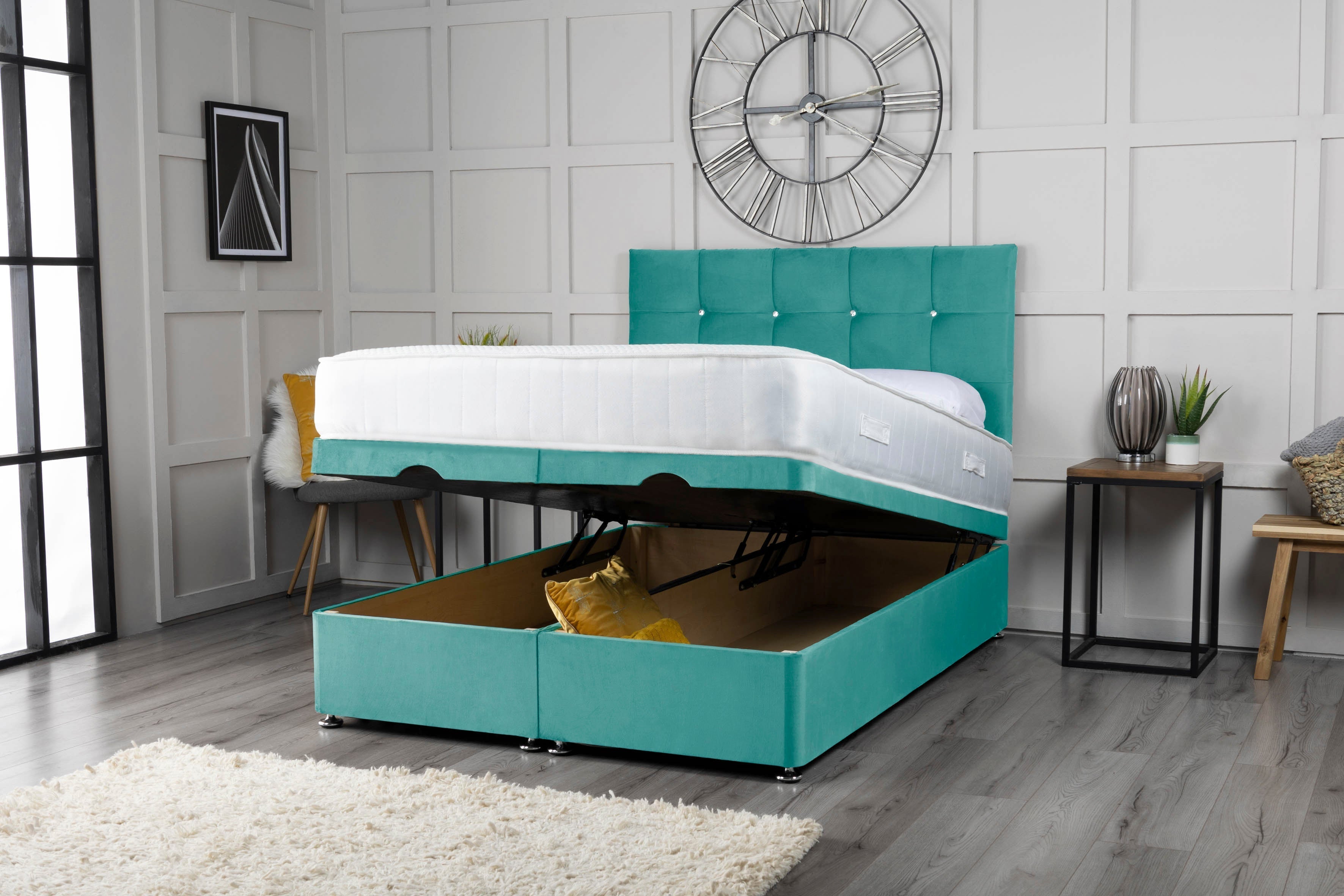 Cube Ottoman Storage Divan Bed With Headboard