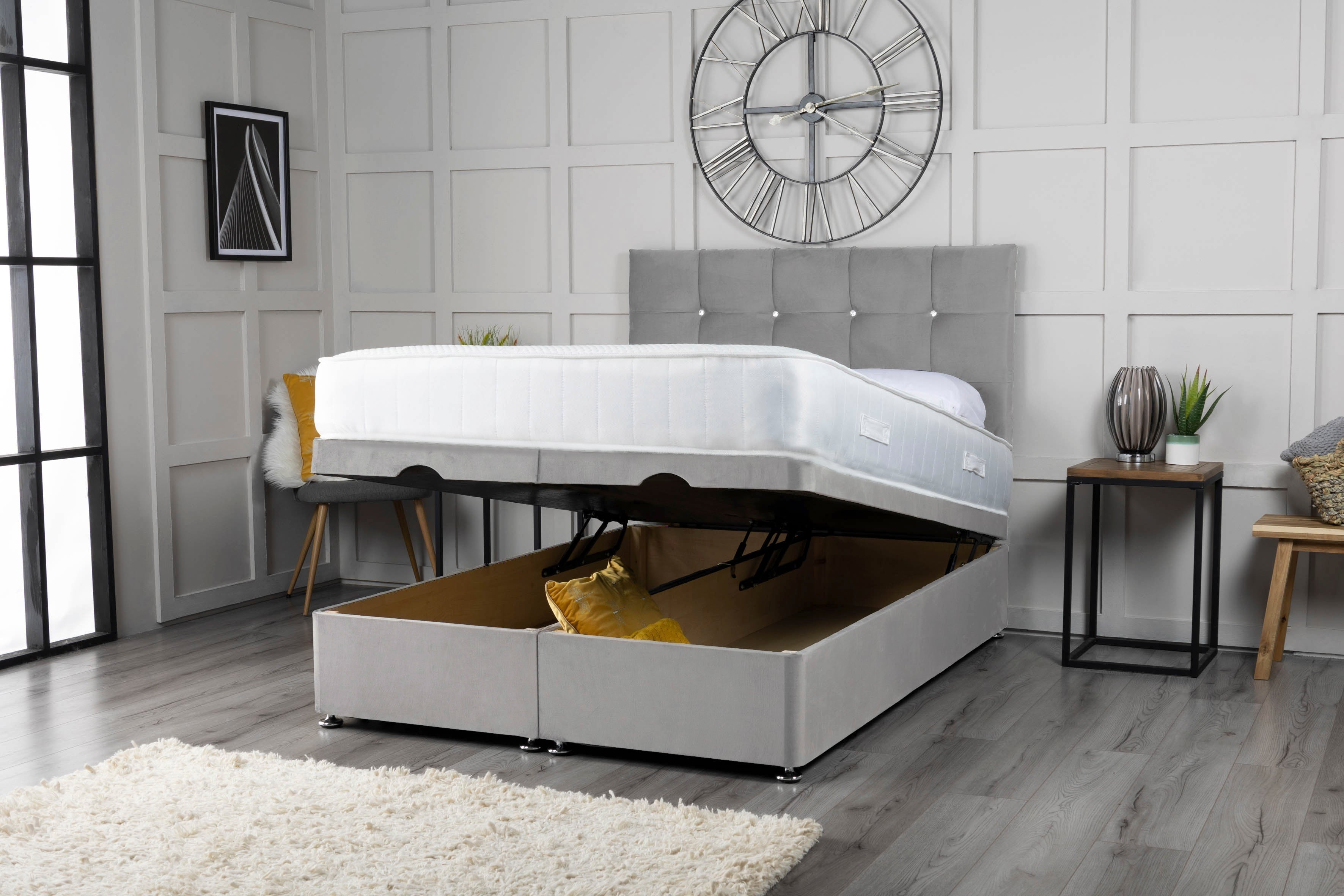 Cube Ottoman Storage Divan Bed With Headboard