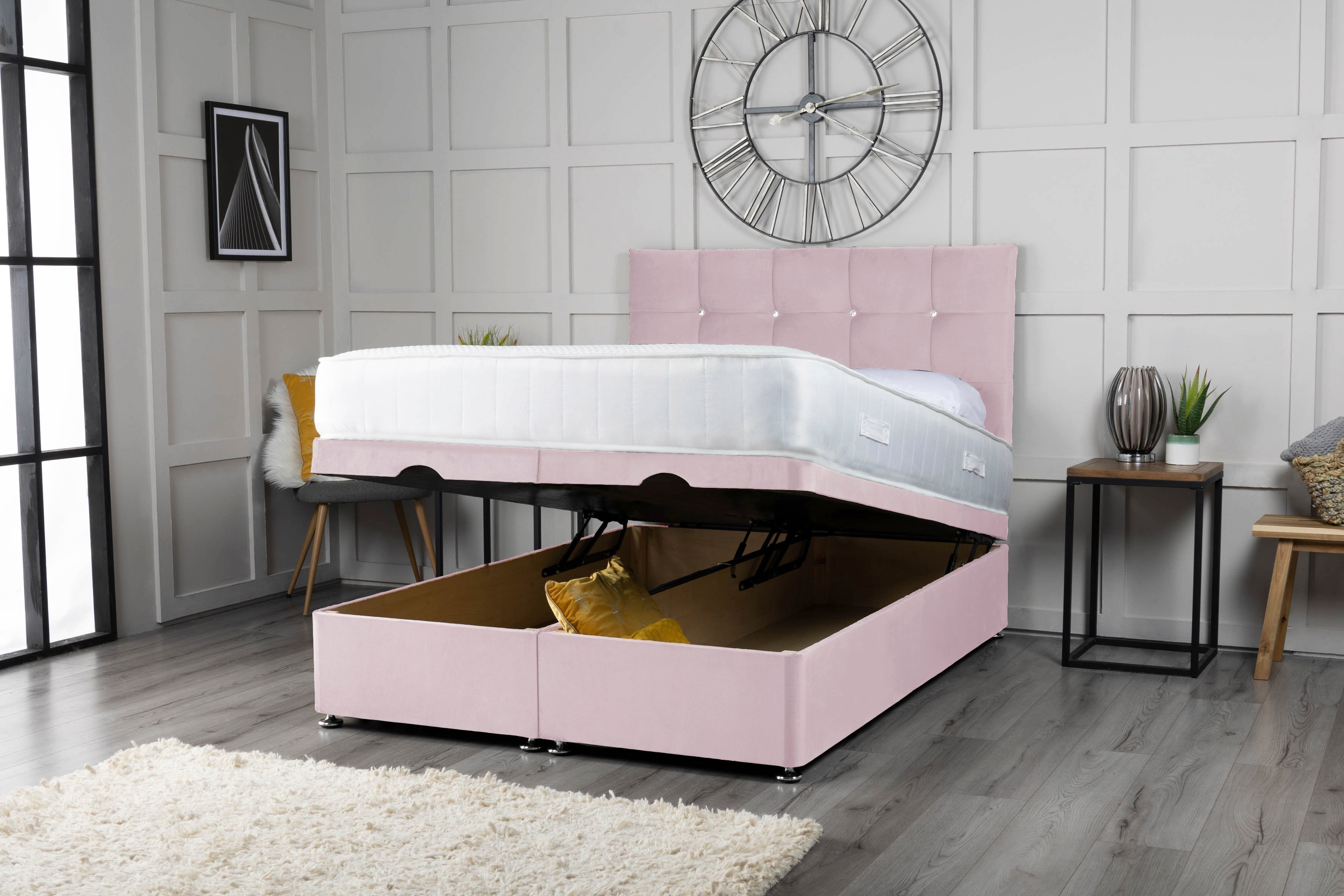 Cube Ottoman Storage Divan Bed With Headboard