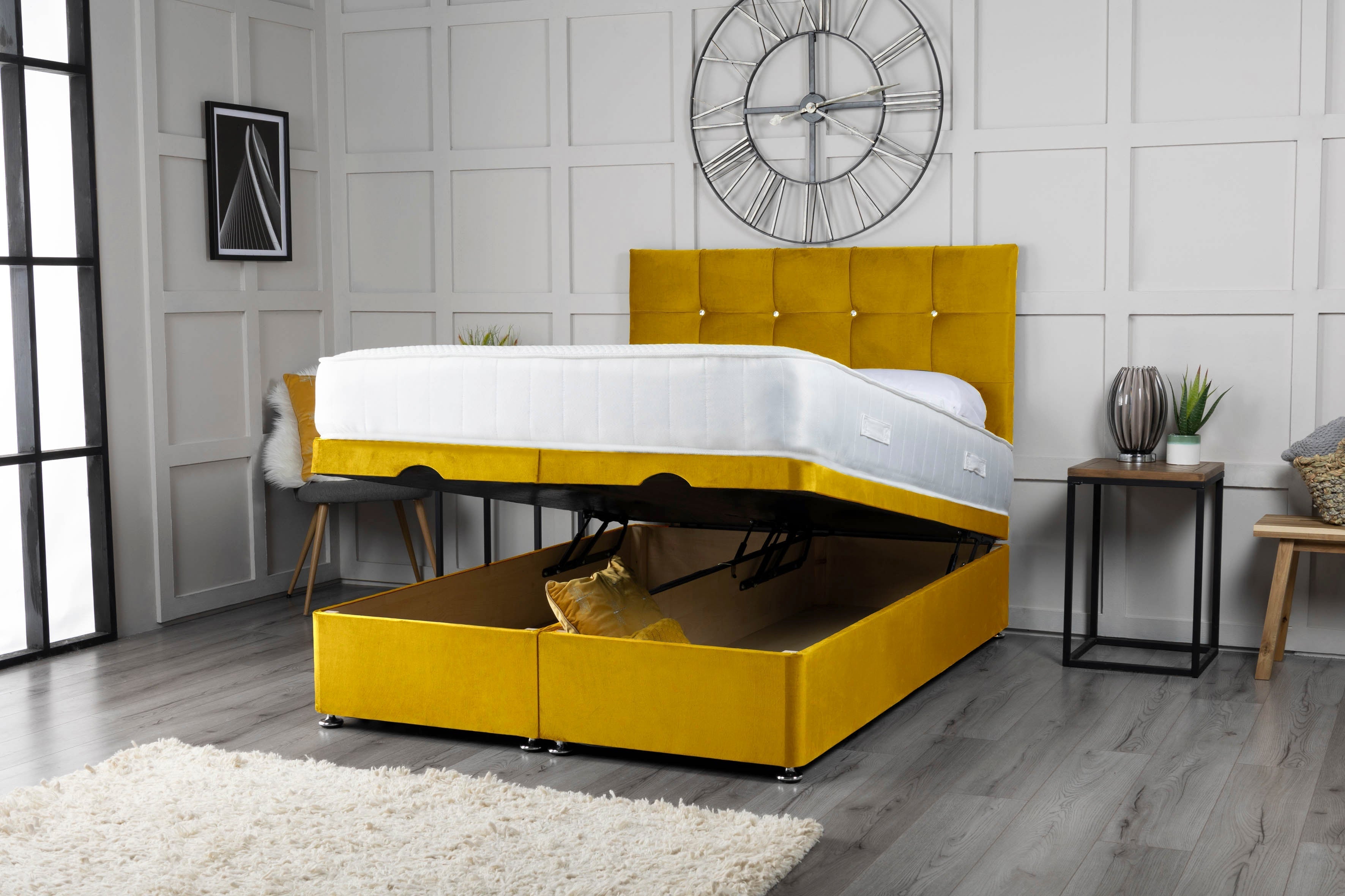 Cube Ottoman Storage Divan Bed With Headboard