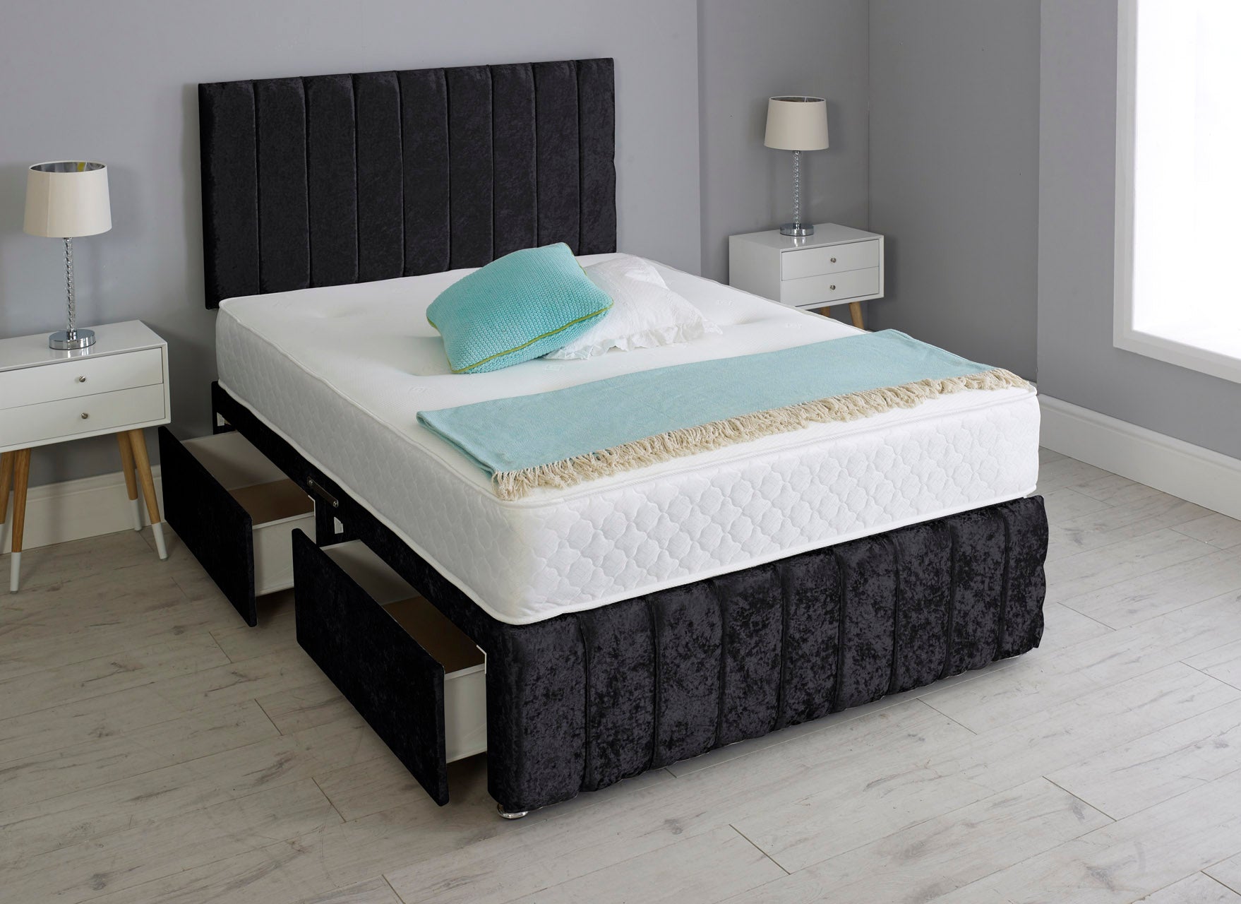 Linear Divan Bed With Footboard And Memory Orthopaedic Mattress