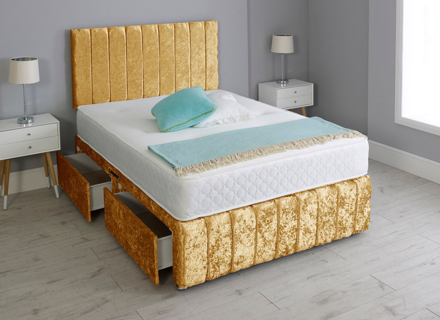 Linear Divan Bed With Footboard And Memory Orthopaedic Mattress