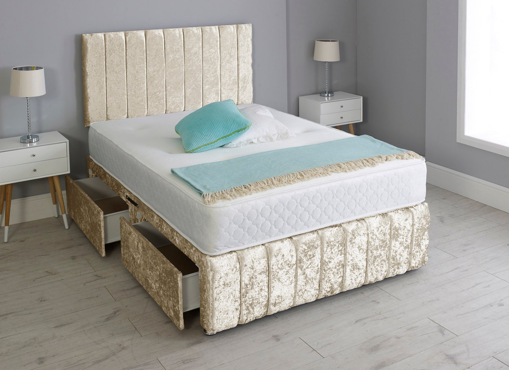Linear Divan Bed With Footboard And Memory Orthopaedic Mattress