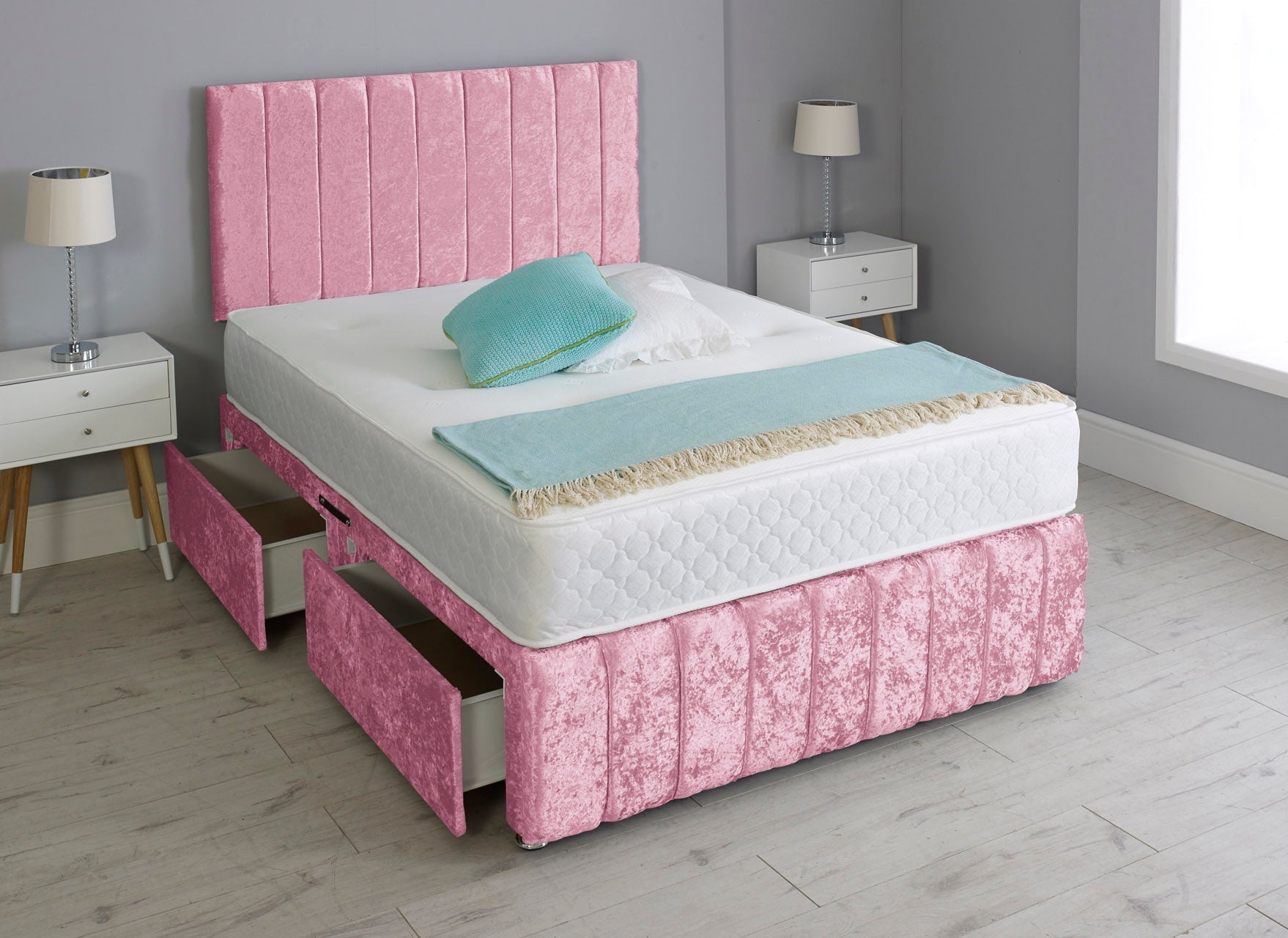 Linear Divan Bed With Footboard And Memory Orthopaedic Mattress