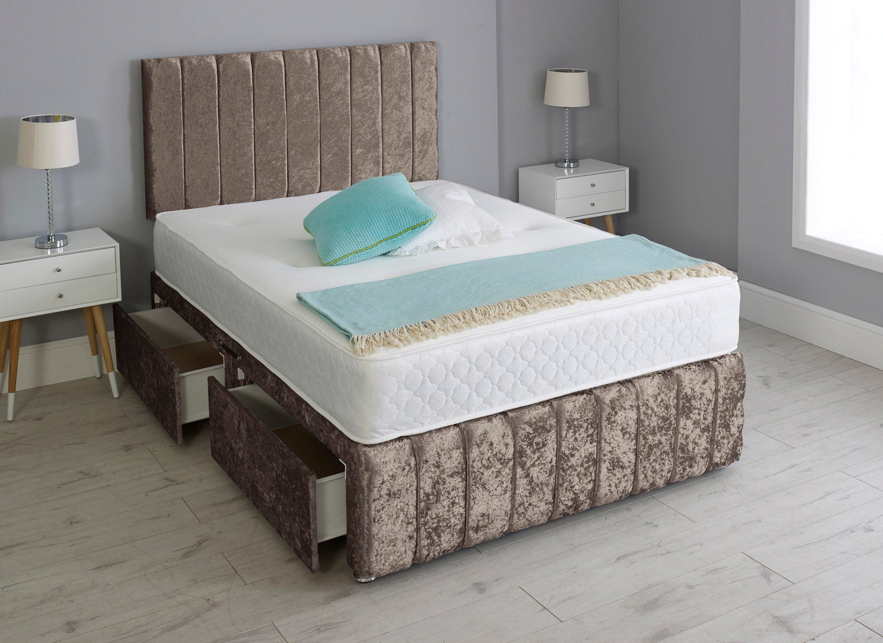 Linear Divan Bed With Footboard And Memory Orthopaedic Mattress