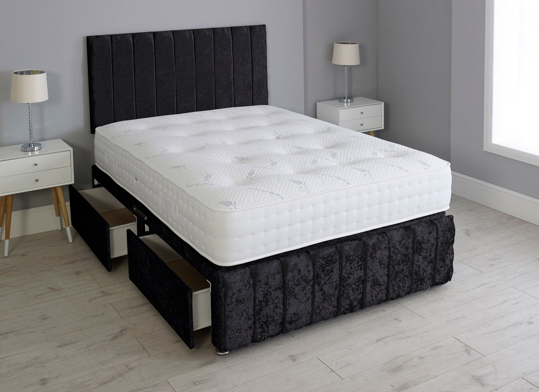 Linear Divan Bed Set With Footboard And Pocket Mattress And Headboard