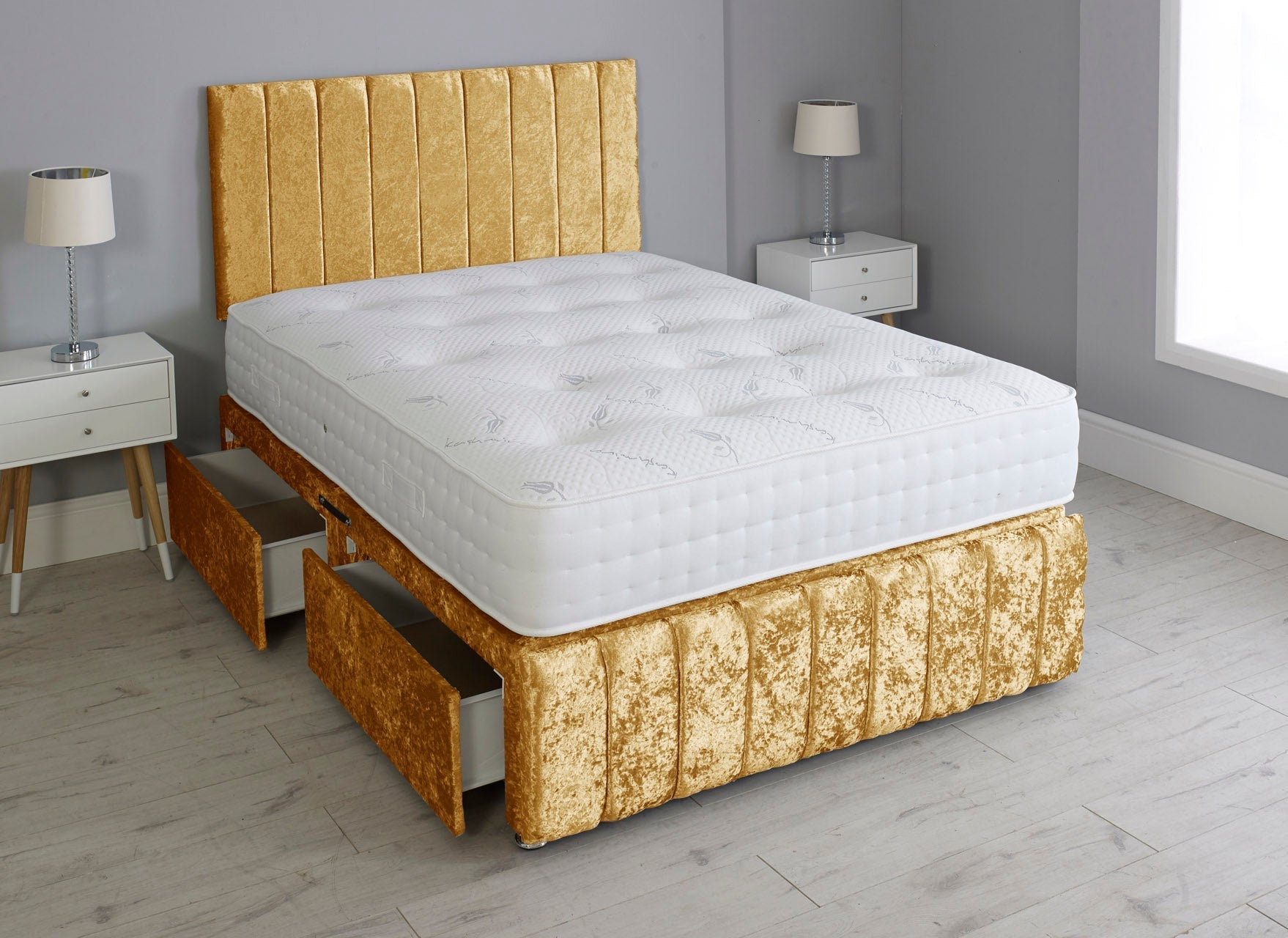Linear Divan Bed Set With Footboard And Pocket Mattress And Headboard