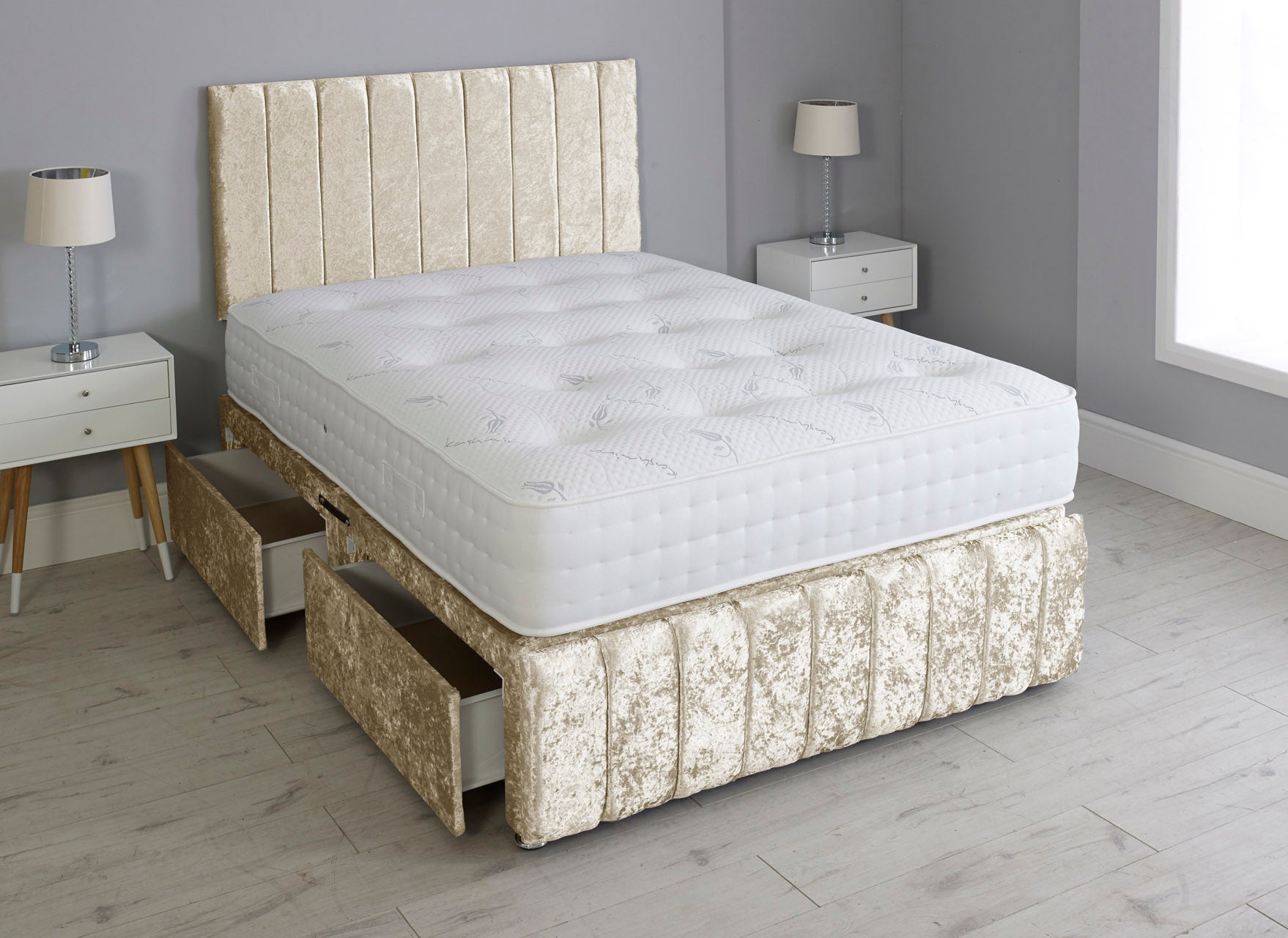 Linear Divan Bed Set With Footboard And Pocket Mattress And Headboard