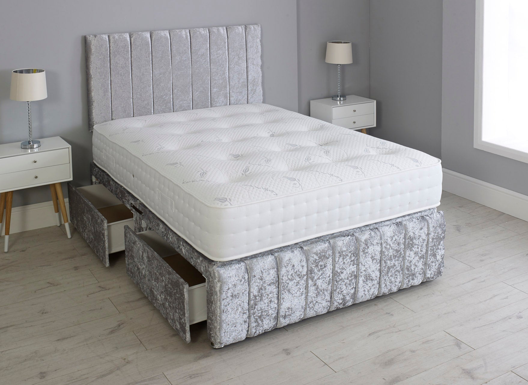 Linear Divan Bed Set With Footboard And Pocket Mattress And Headboard