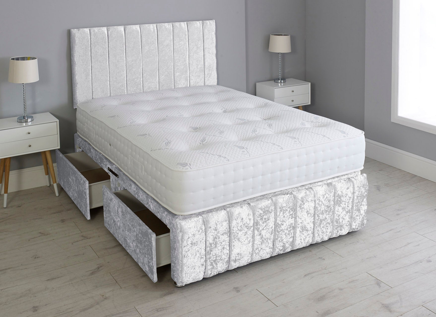 Linear Divan Bed Set With Footboard And Pocket Mattress And Headboard