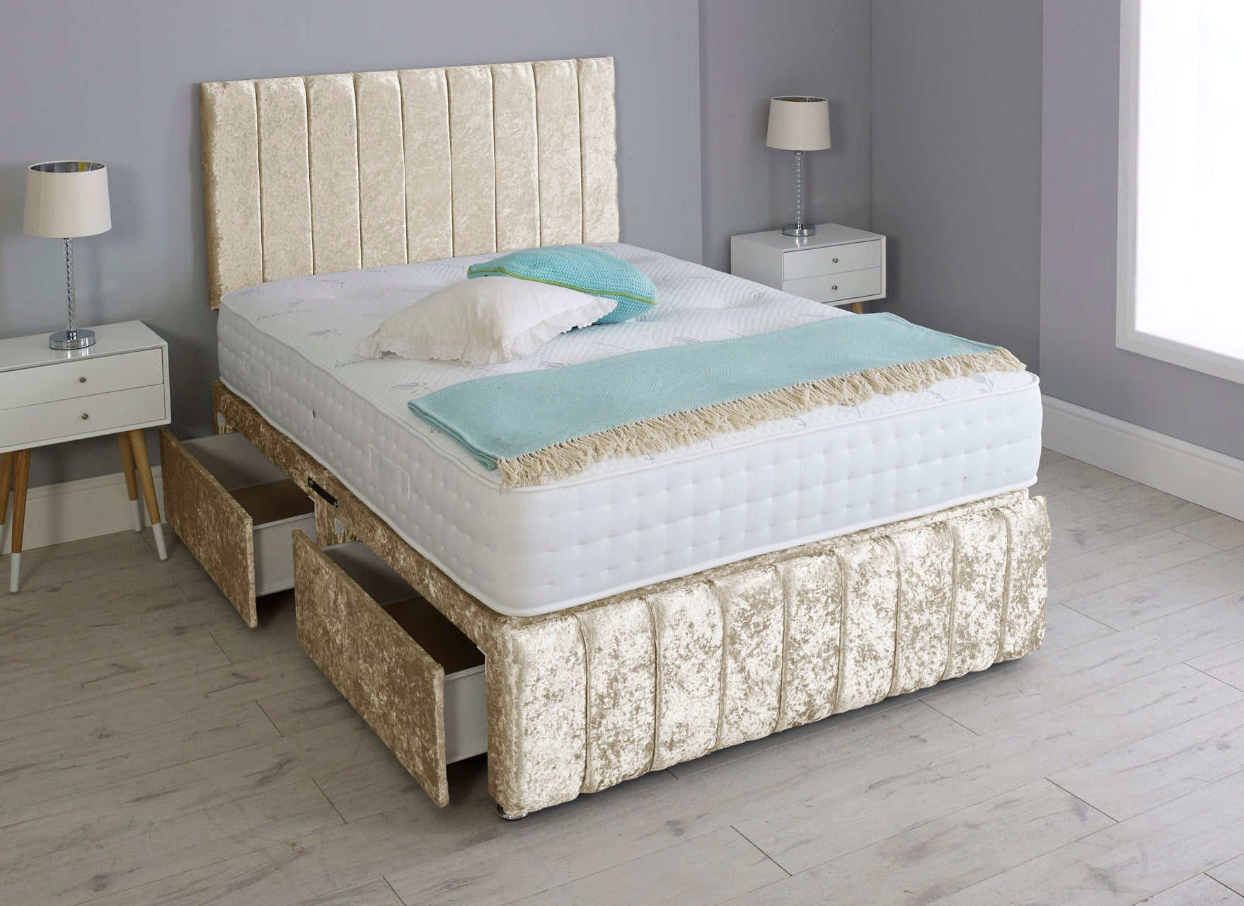 Linear Divan Bed Set With Footboard And Pocket Memory Mattress And Headboard