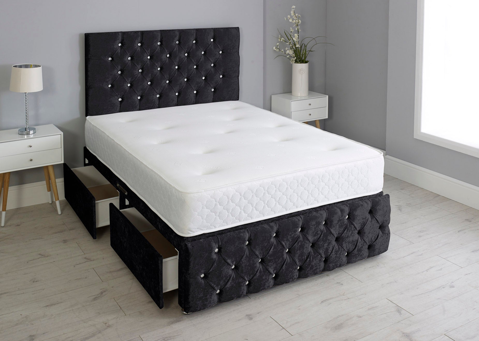 Milly Chesterfield Divan Bed Set with Footboard & Mattress
