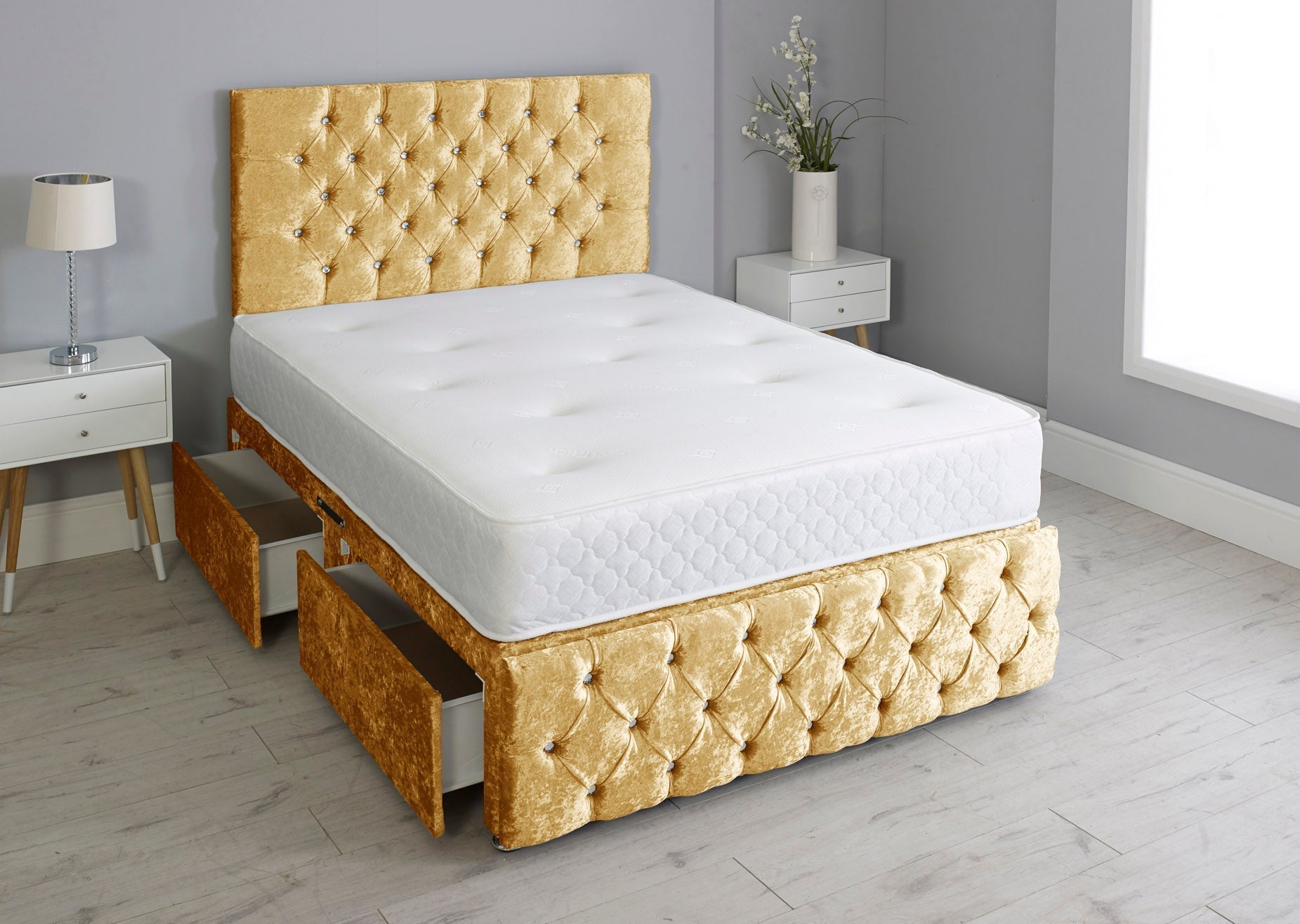 Milly Chesterfield Divan Bed Set with Footboard & Mattress
