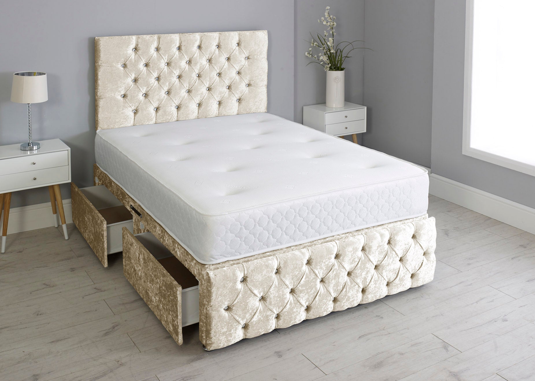 Milly Chesterfield Divan Bed Set with Footboard & Mattress