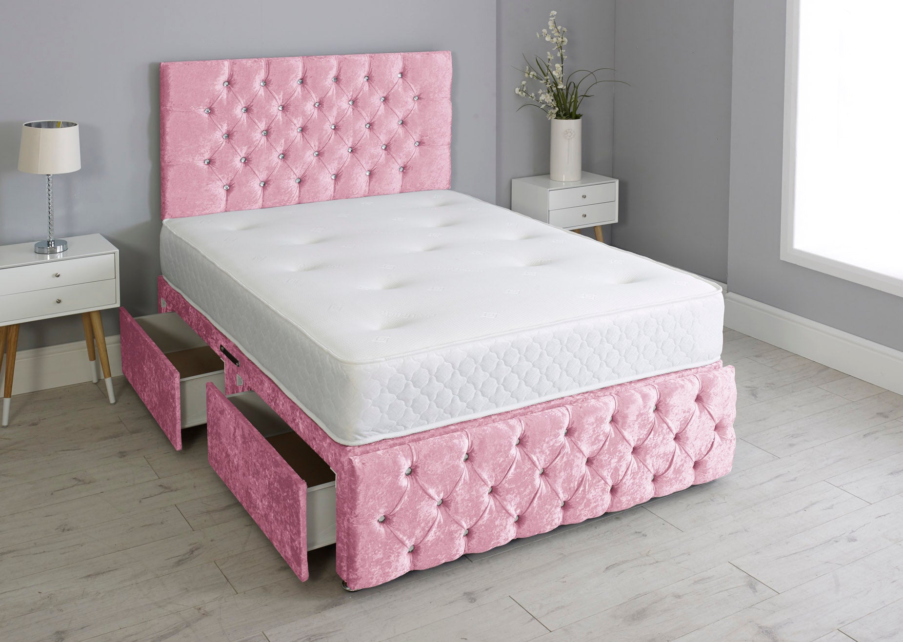 Milly Chesterfield Divan Bed Set with Footboard & Mattress