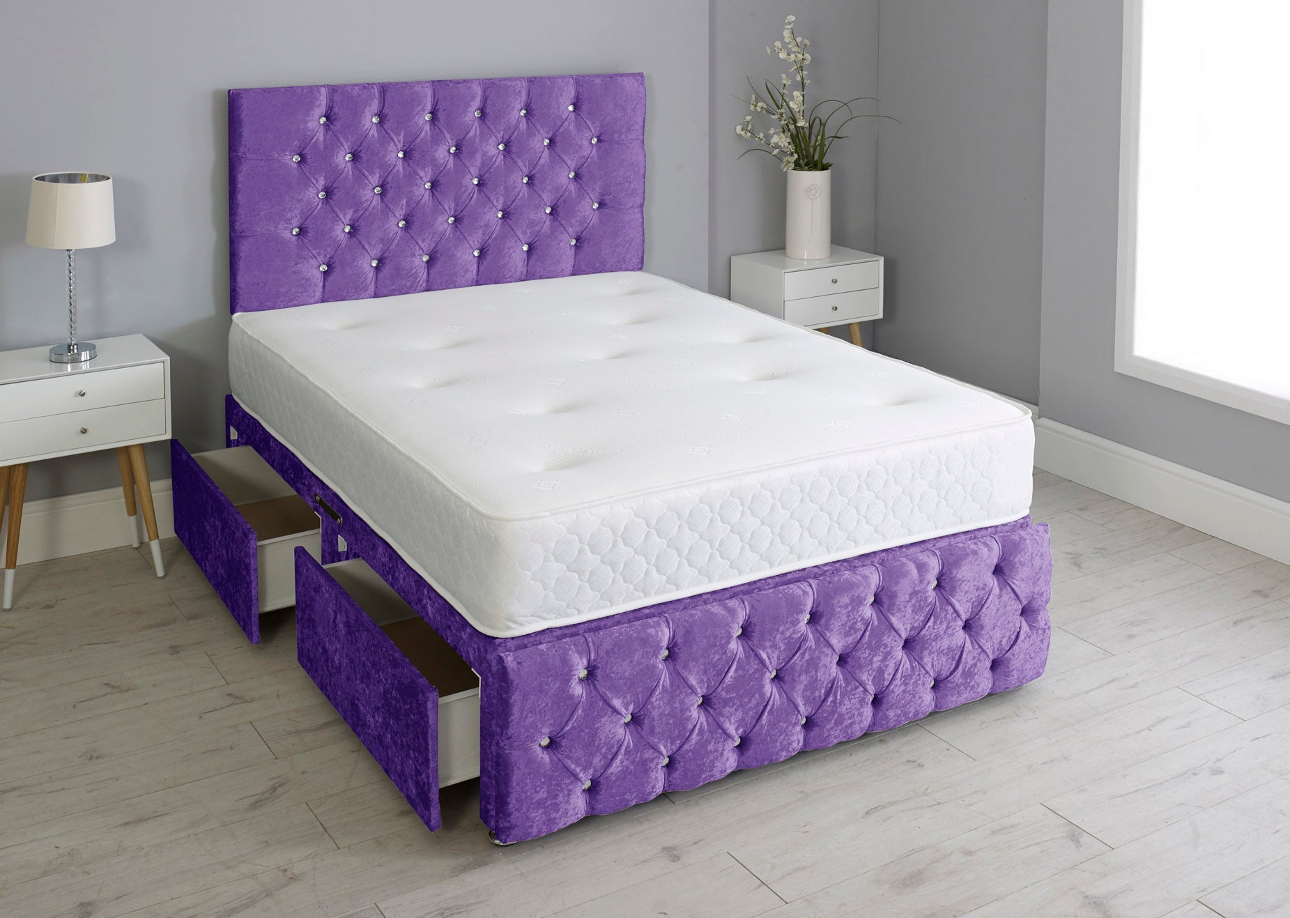 Milly Chesterfield Divan Bed Set with Footboard & Mattress