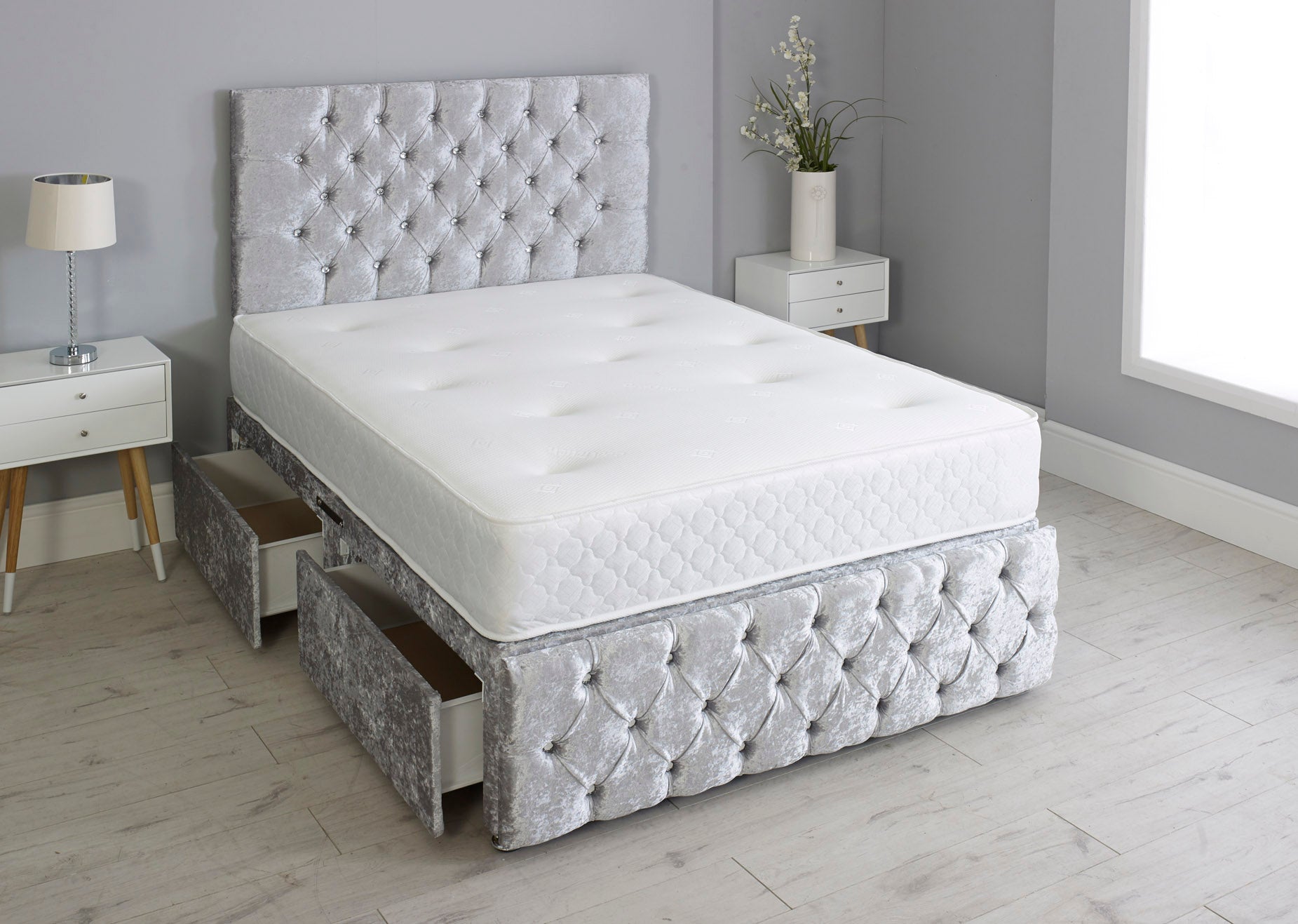 Milly Chesterfield Divan Bed Set with Footboard & Mattress