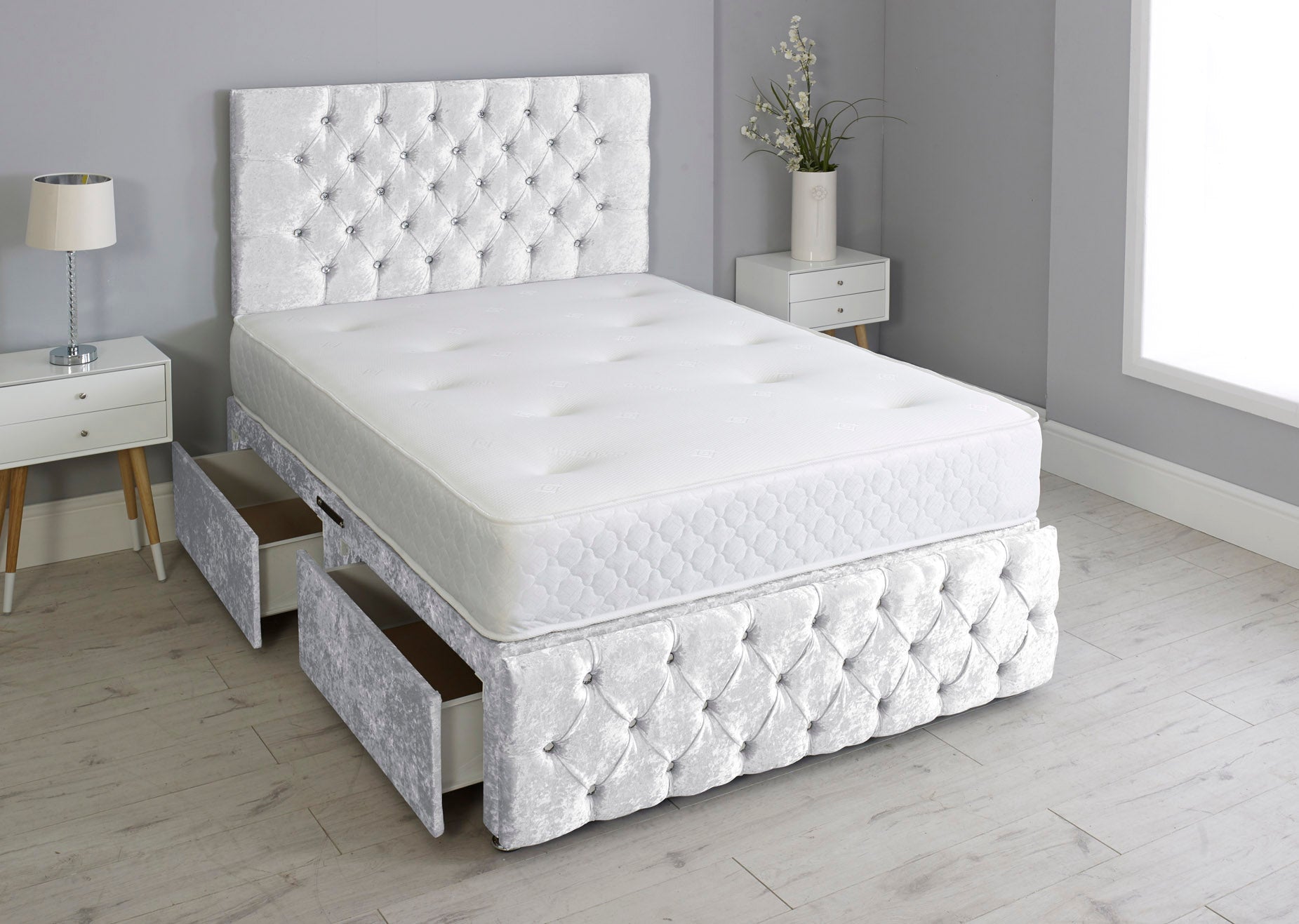 Milly Chesterfield Divan Bed Set with Footboard & Mattress