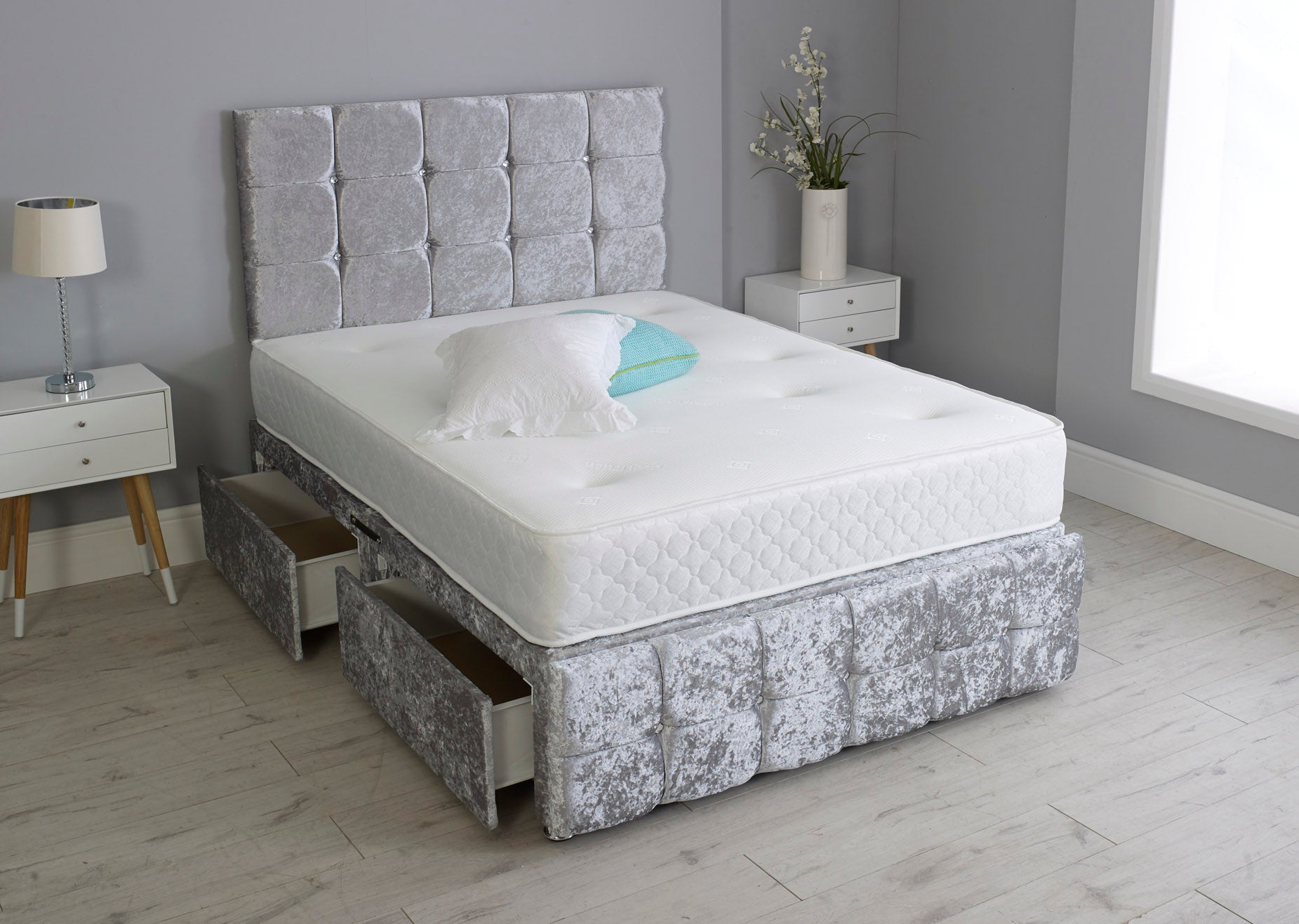 Cuboid Cube Divan Bed Set With Footboard And Memory Orthopaedic Mattress