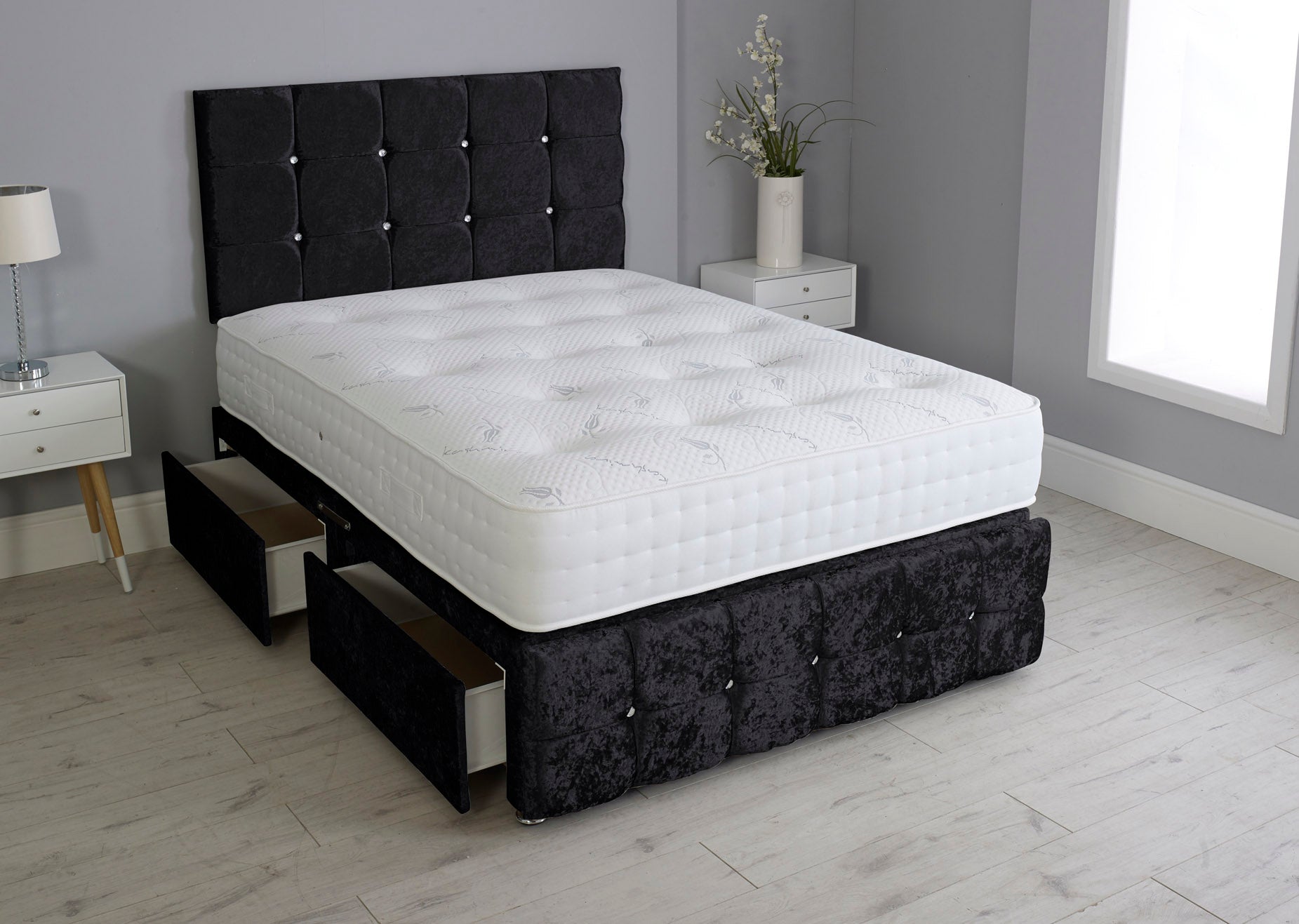 Cuboid Cube Divan Bed With Mattress And Footboard And Pocket Memory Mattress